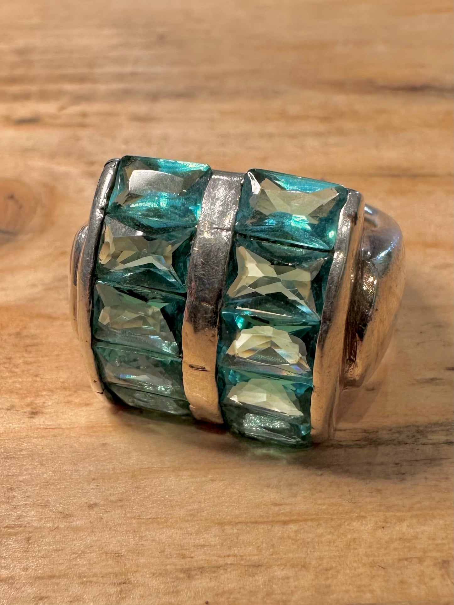 Modernist Blue Topaz 925 Silver Size O Ring