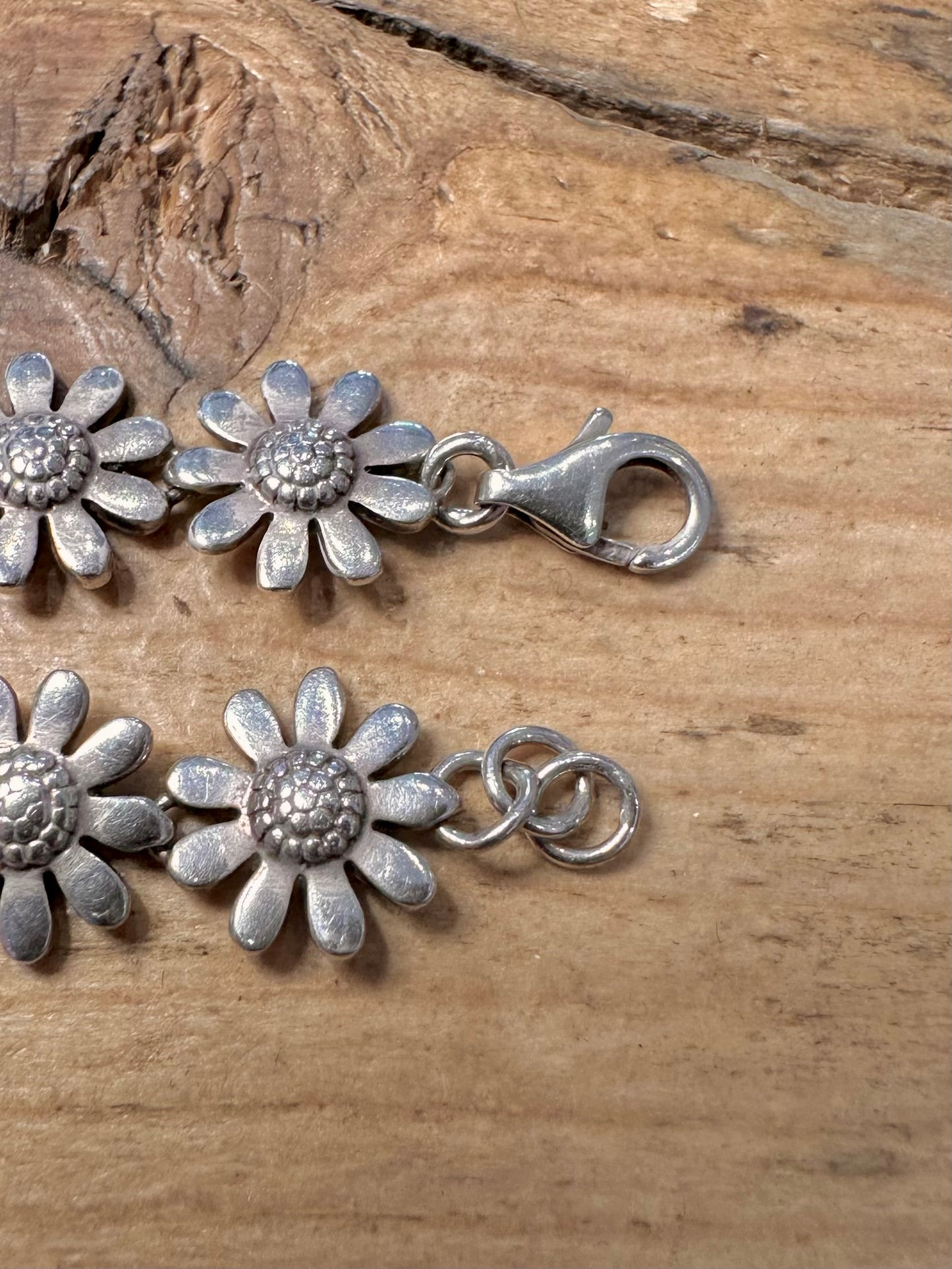 Vintage Daisy Chain 925 Silver 7.2 inch Bracelet