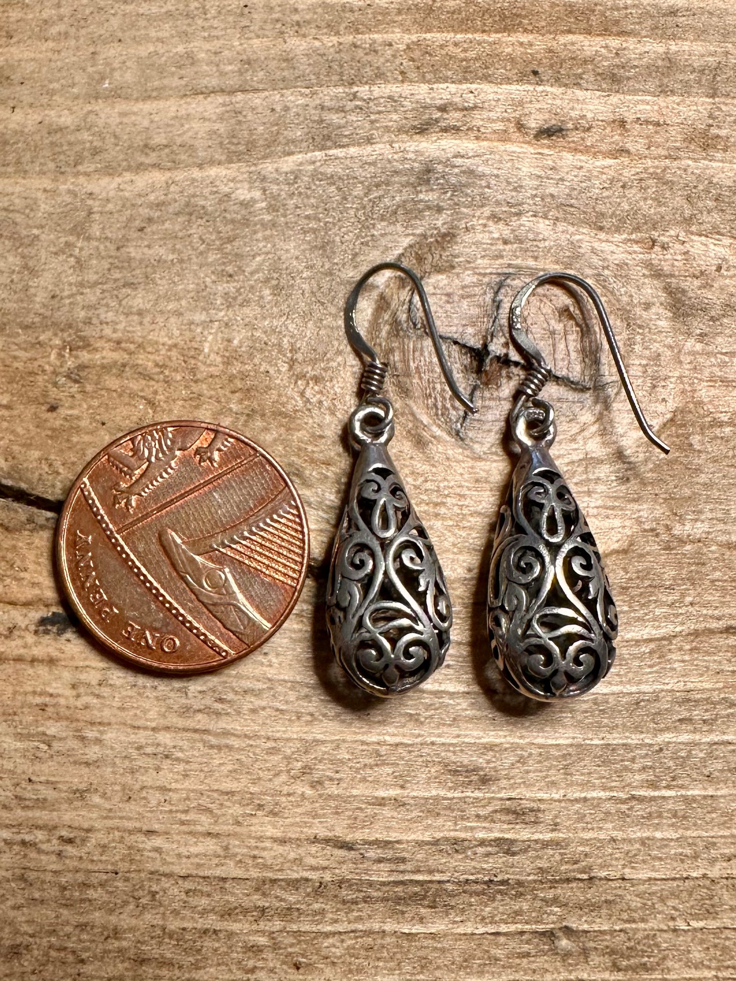Vintage Filigree Dangle 925 Silver Earrings
