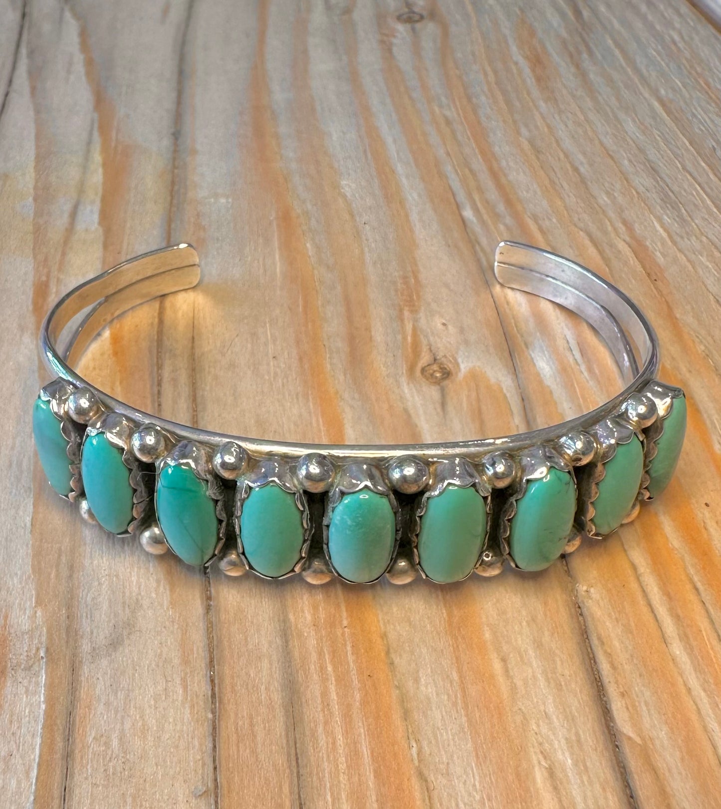 Vintage Turquoise Native American Maker WW 925 Silver Cuff Bangle