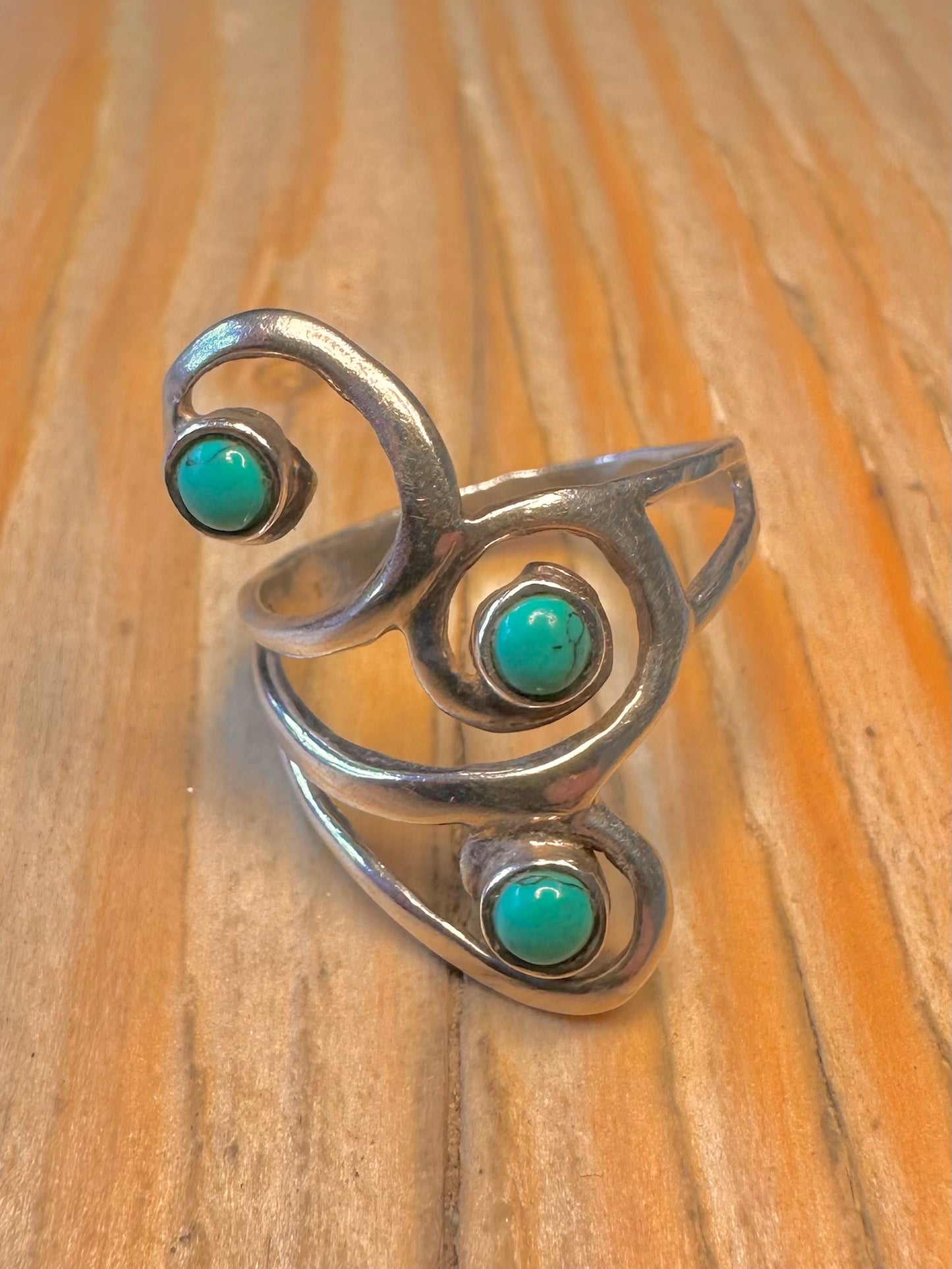 Modernist Turquoise Swirl 925 Sterling Silver Size L Ring