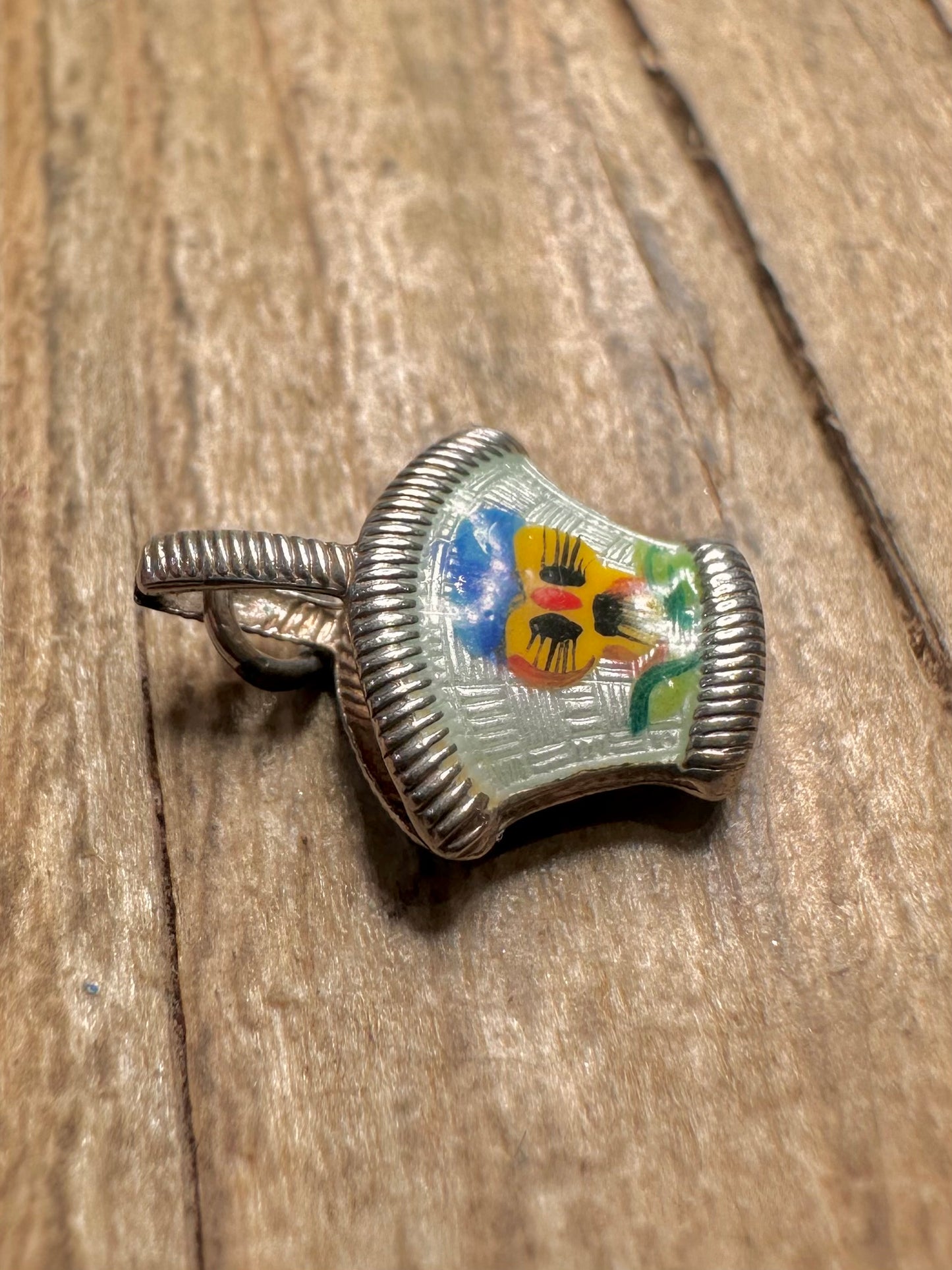 Vintage 1960’s Enamel Flower 925 Sterling Silver Charm Pendant