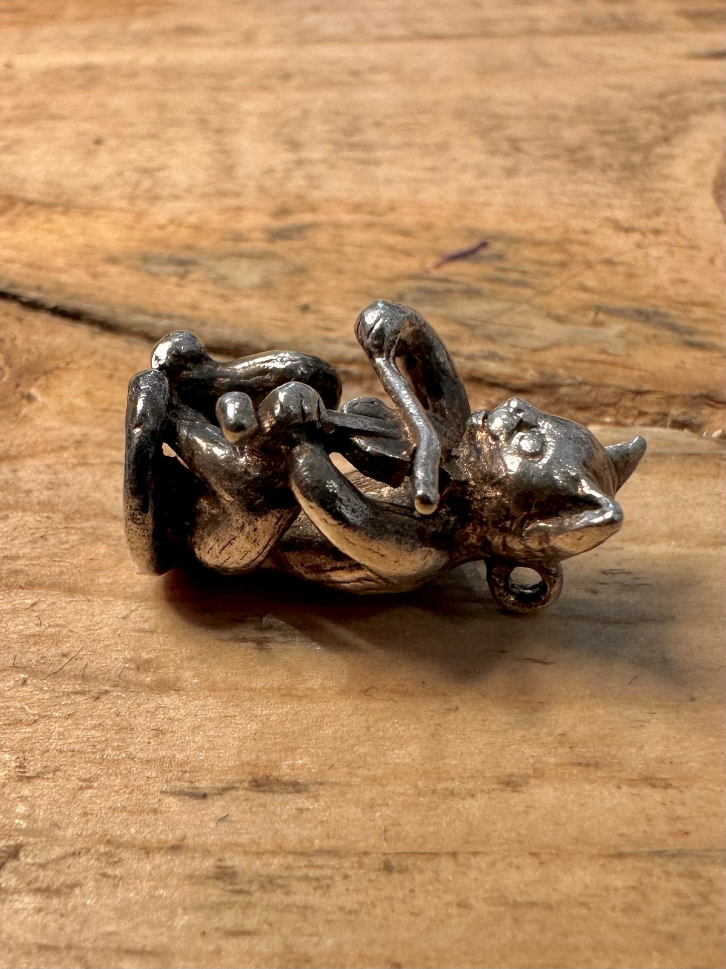 Vintage Cat Playing the Fiddle 925 Silver Pendant