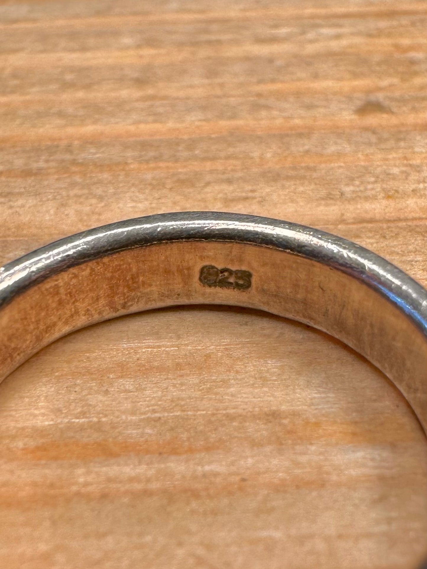 Vintage Heart Charm Band 925 Sterling Silver Size O Ring