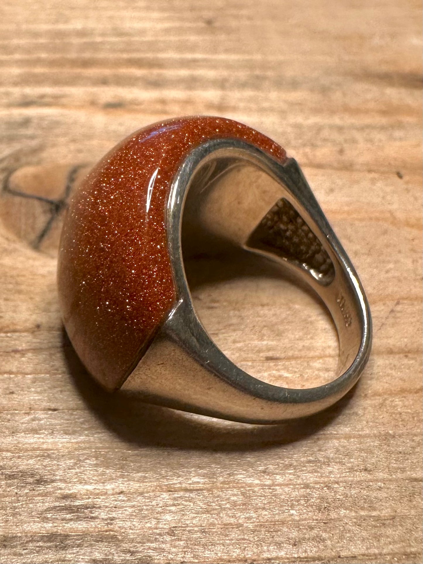 Modernist Sunstone Dome 925 Silver Size R Ring