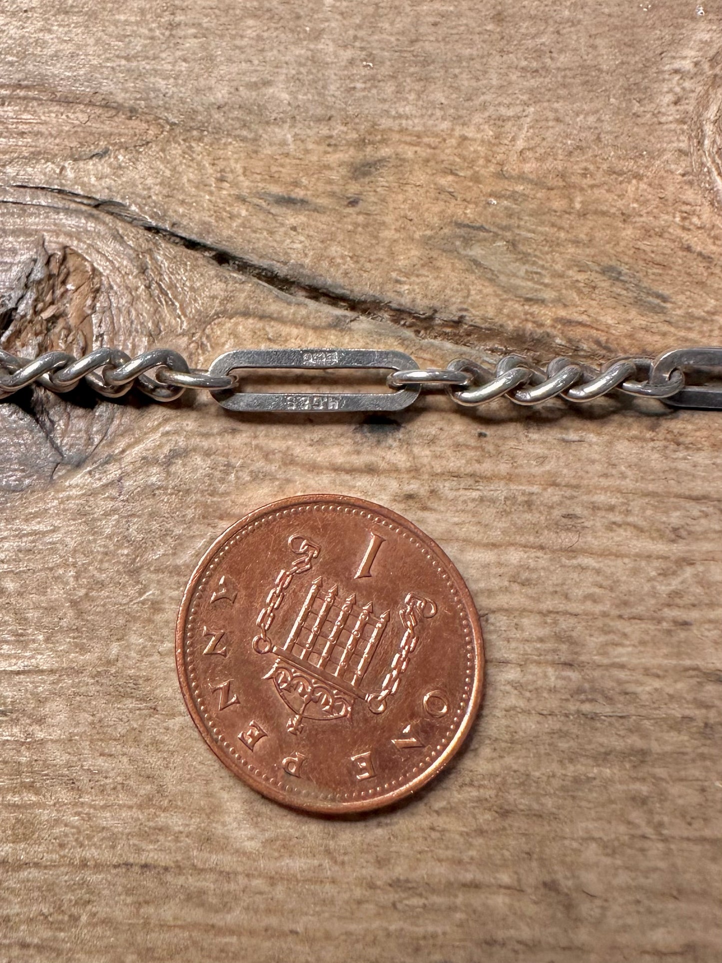 Vintage 1976 Bar and Curb Chain 925 Silver 6.5 inch Bracelet