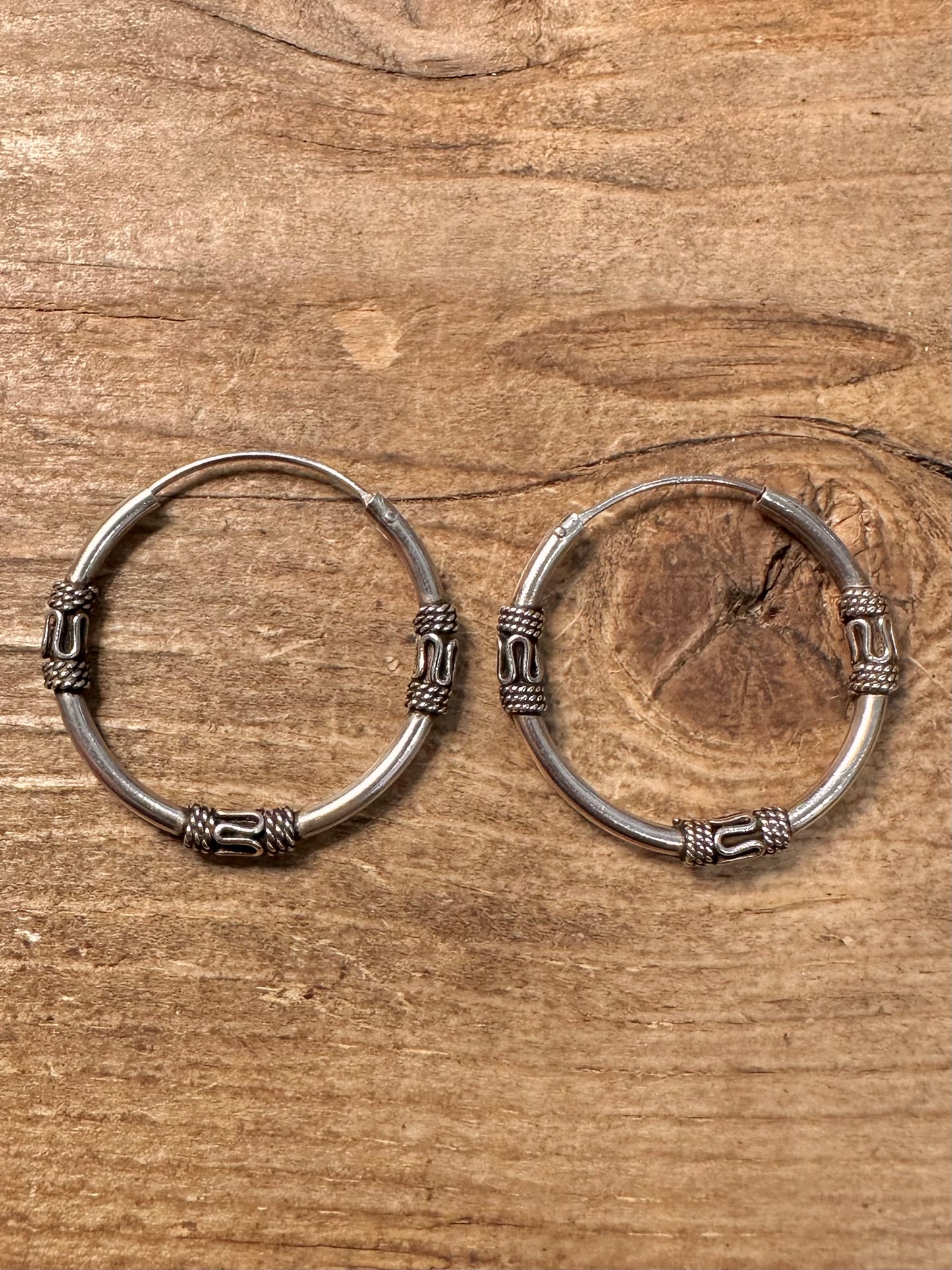 Vintage Tribal Hoop 925 Silver Earrings