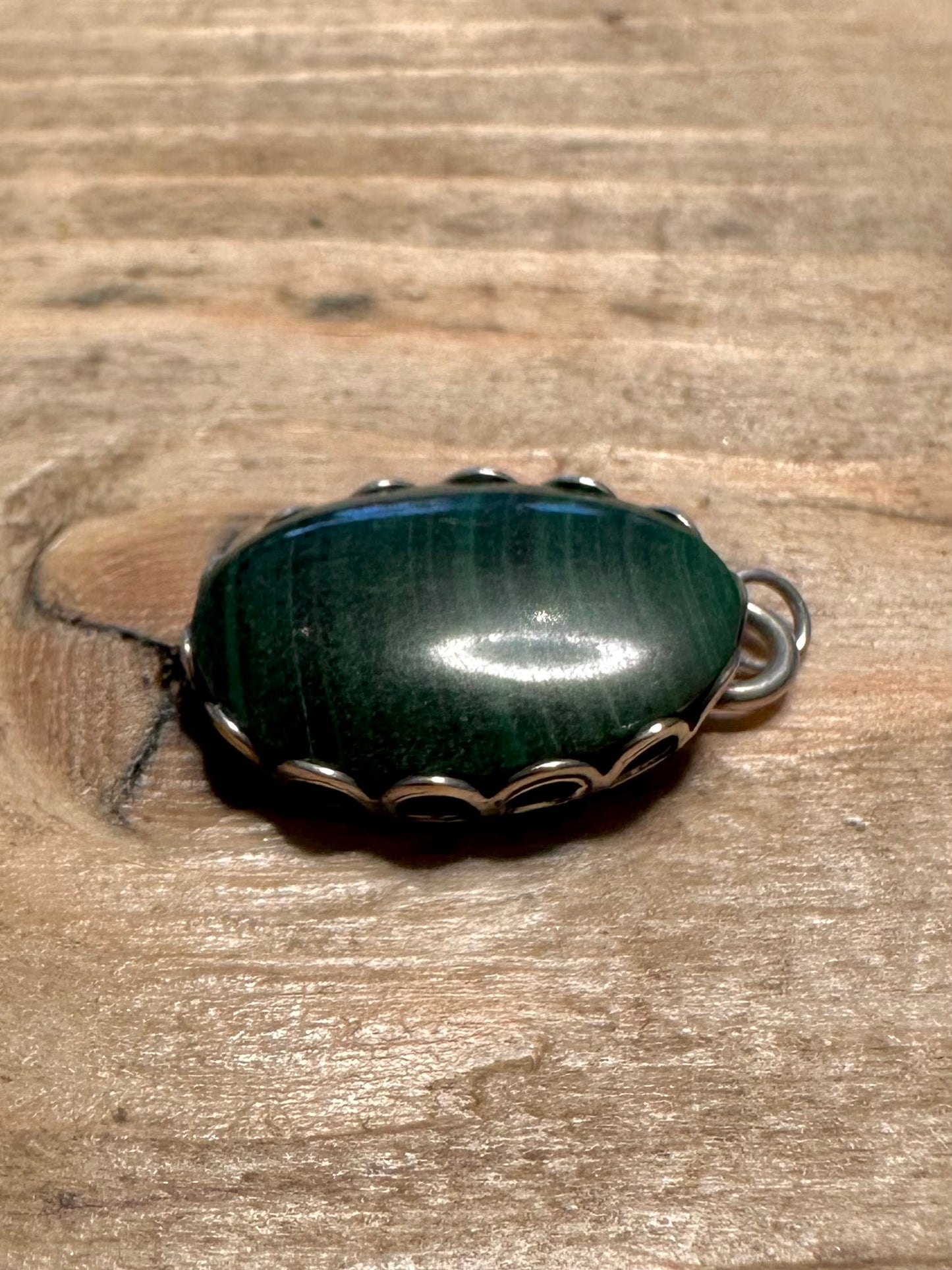Vintage Oval Malachite 925 Silver Pendant