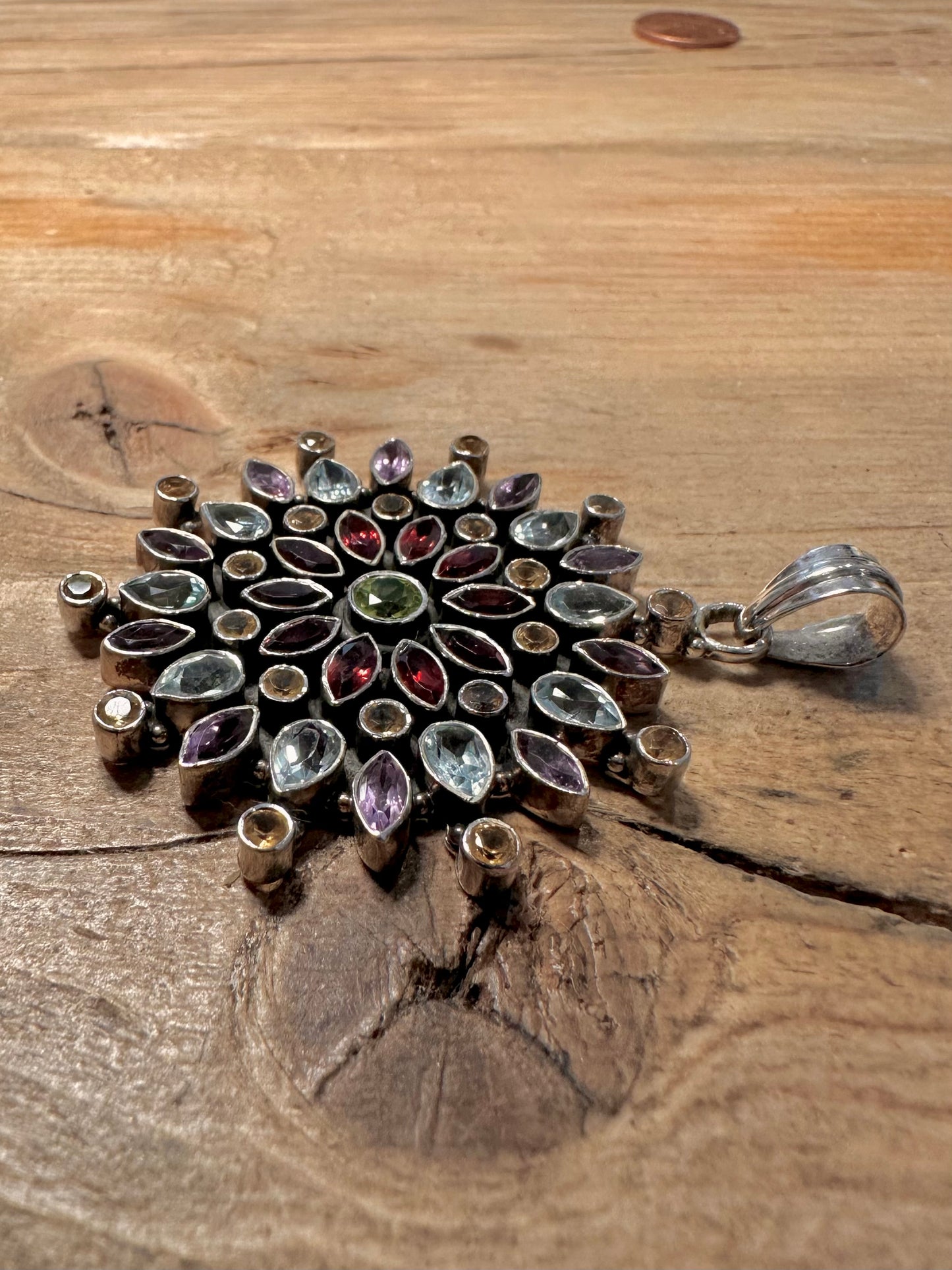 Stunning Multi Gemstone Garnet Amethyst Citrine Garnet 925 Silver Pendant