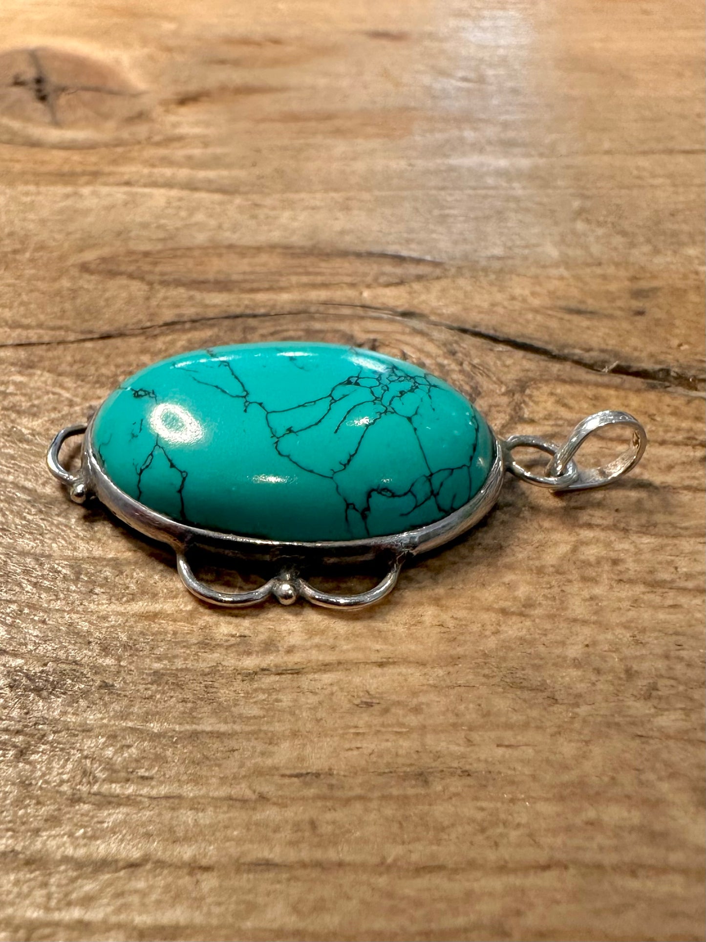 Vintage Polished Turquoise 925 Silver Pendant