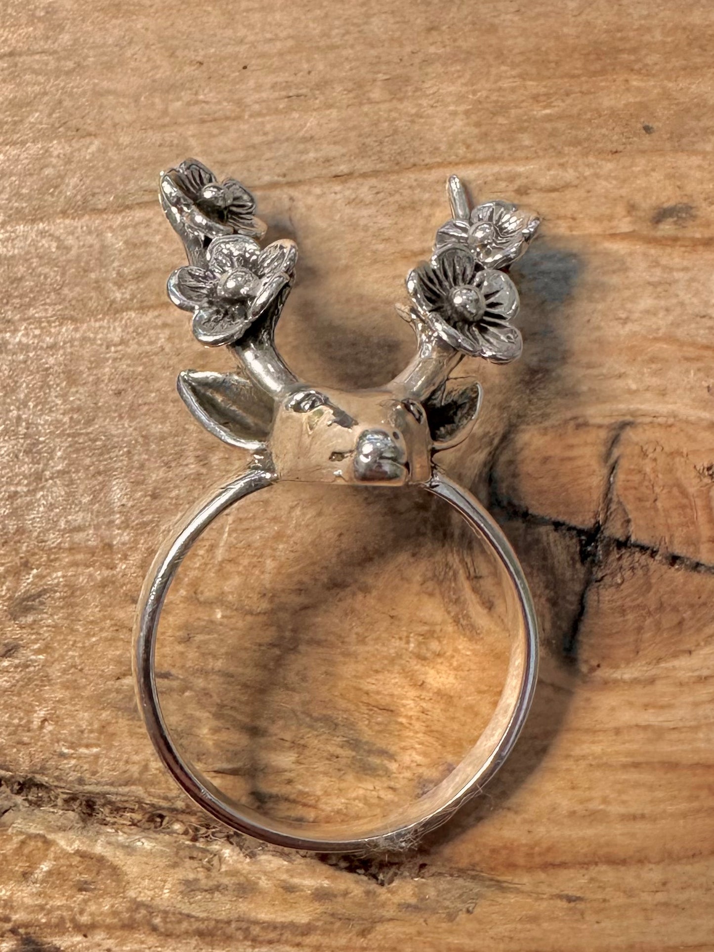 Modern Deer Flower Antlers 925 Silver Size W Ring