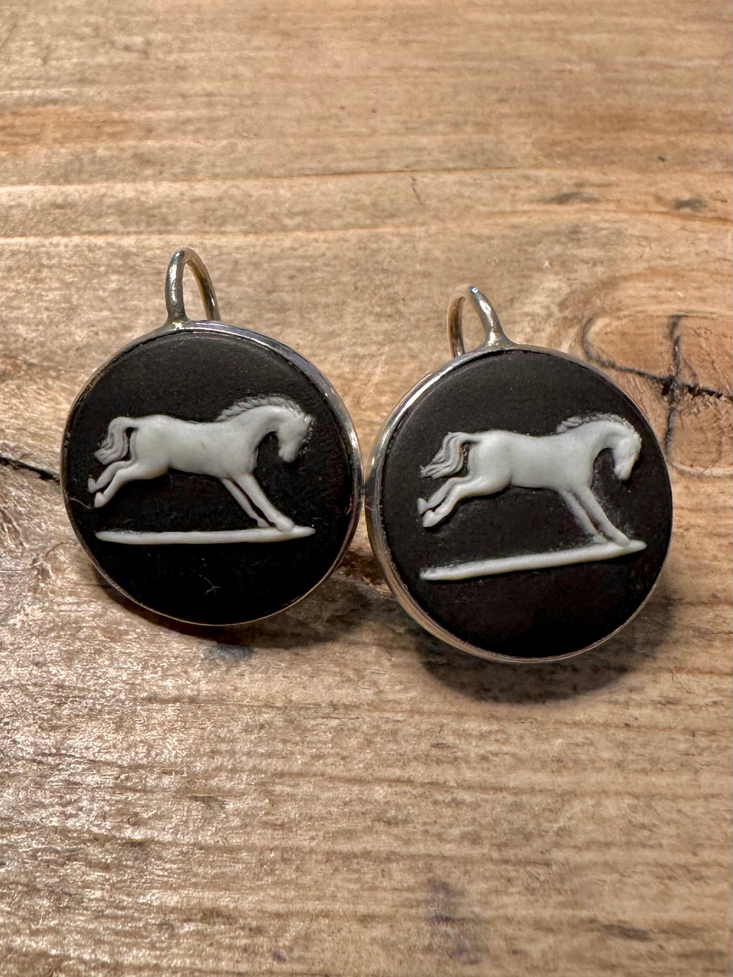 Vintage 1957 Wedgewood Horse Chester 925 Silver Earrings