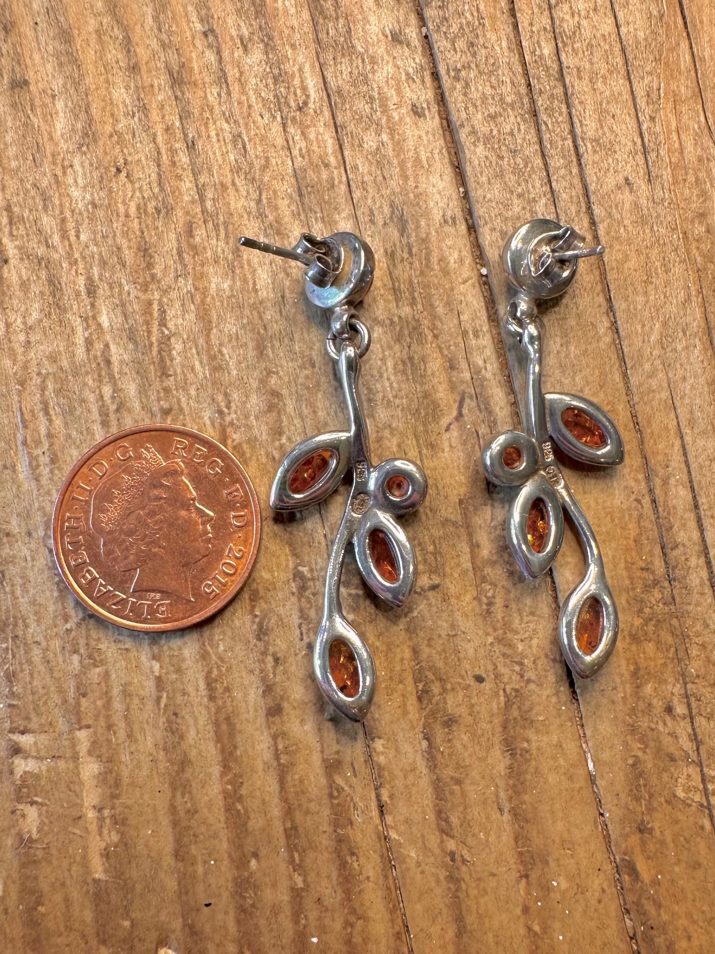 Amber Branch Leaf Maker JK 925 Sterling Silver Earrings