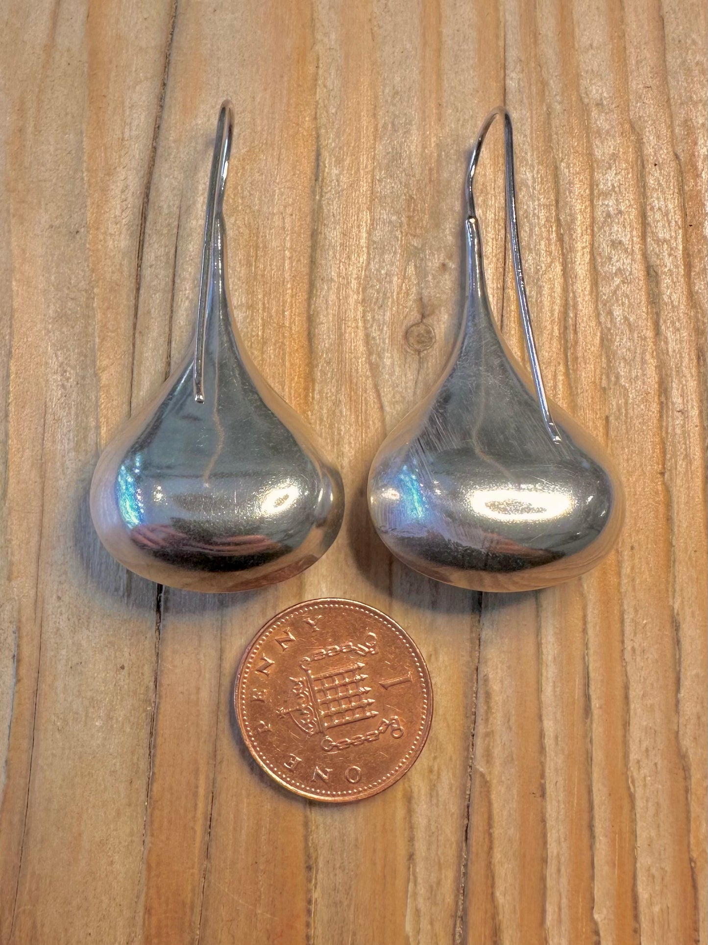 Vintage Chunky Tear Drop 925 Sterling Silver Earrings