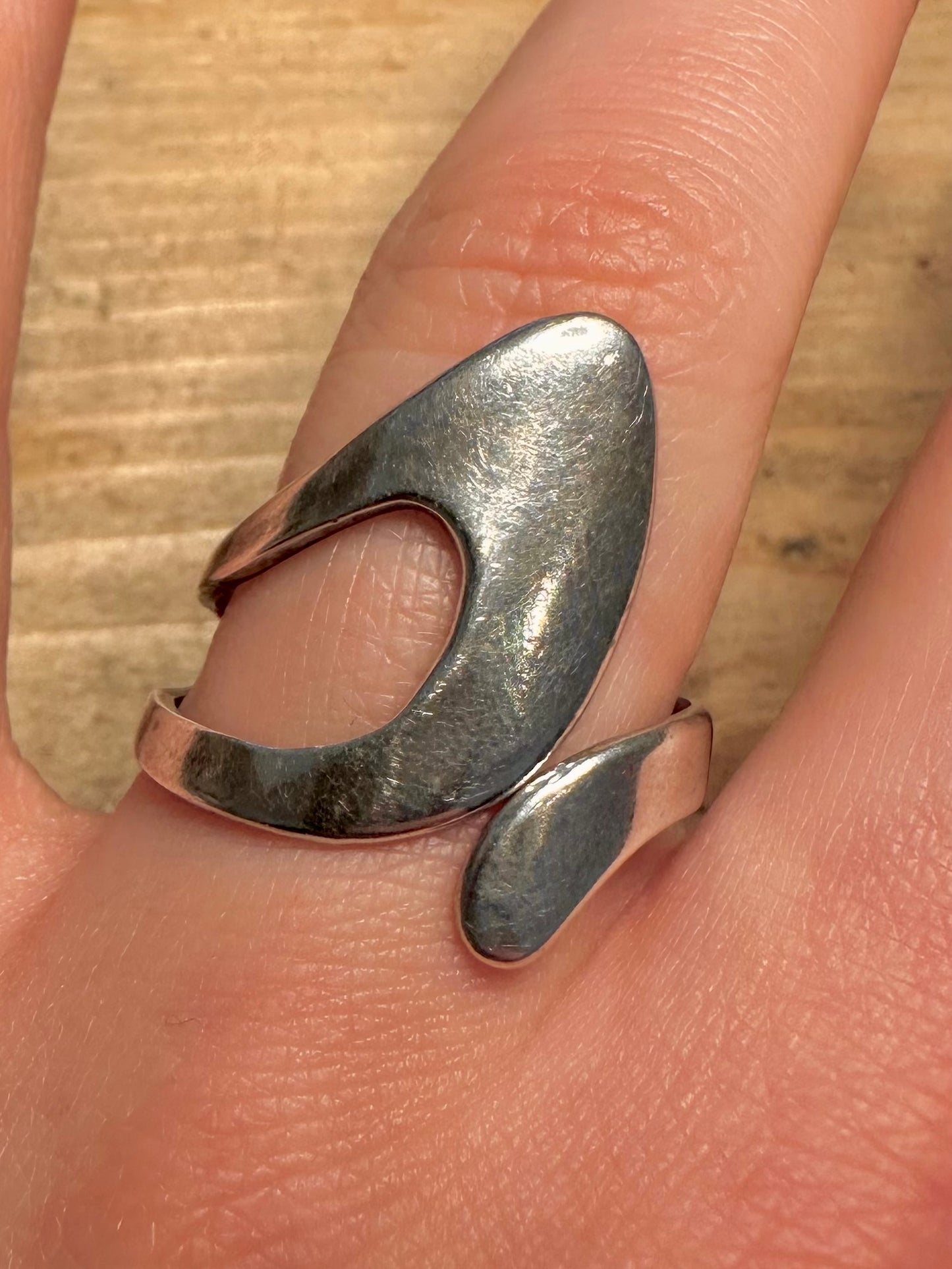 Abstract Wave 925 Silver Size T Ring