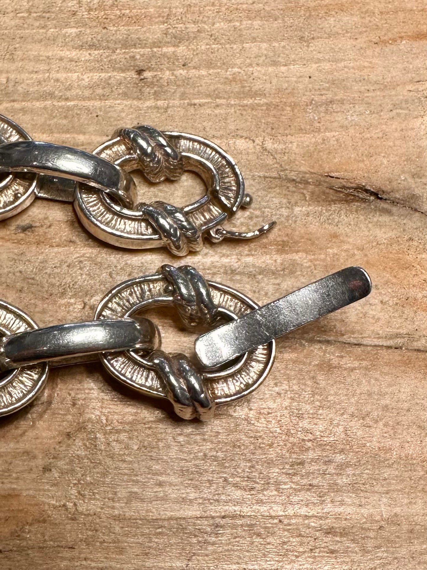 Vintage 1974 Chunky Abstract Unusual Link 925 Silver 7.5 inch Bracelet