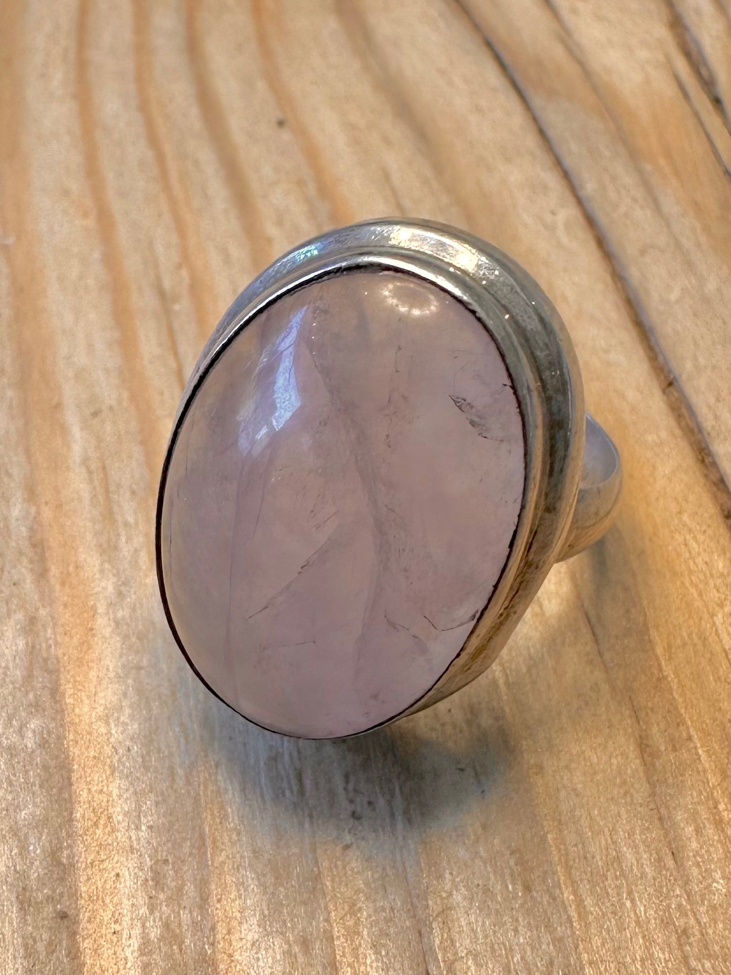 Vintage Rose Quarts Oval 925 Silver Size N1/2 Ring
