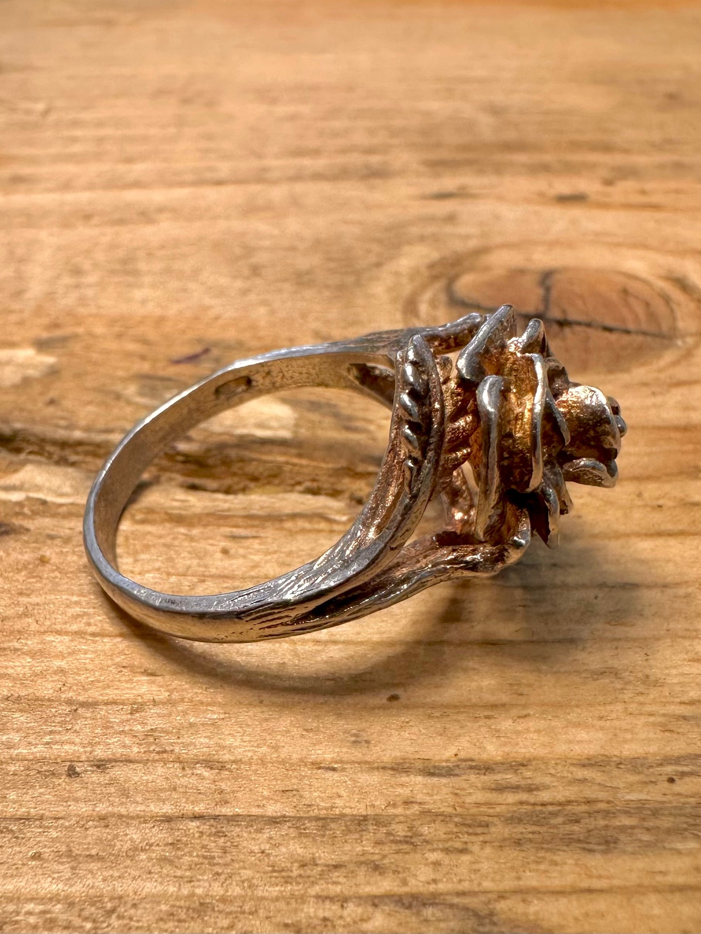Vintage 1977 Rose Flower 925 Silver Size P Ring