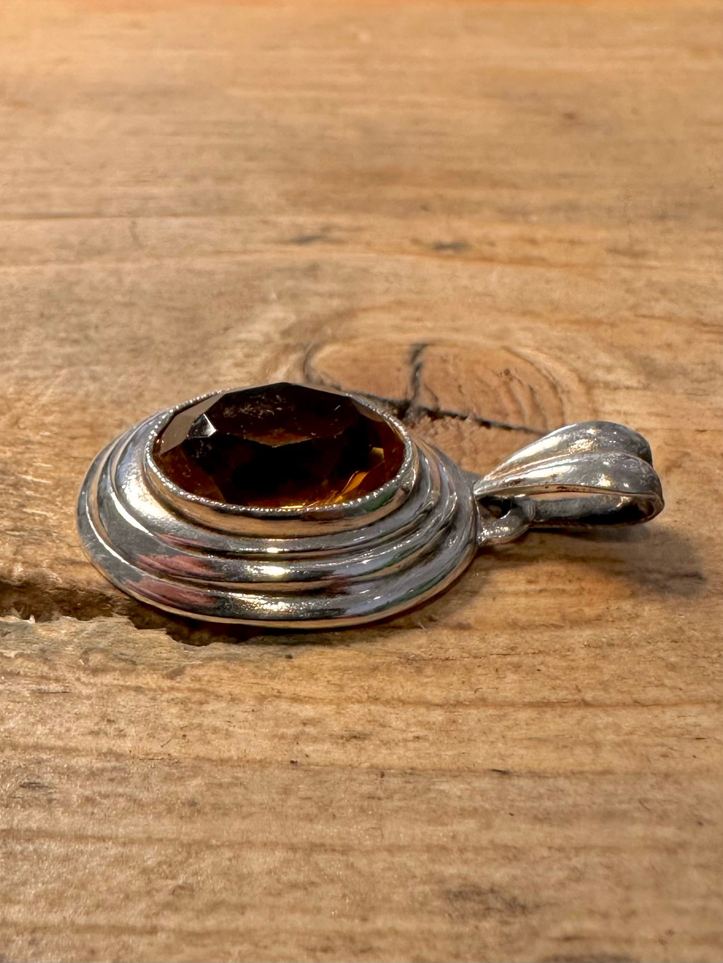 Vintage Orange Citrine Cut Oval 900 Silver Pendant