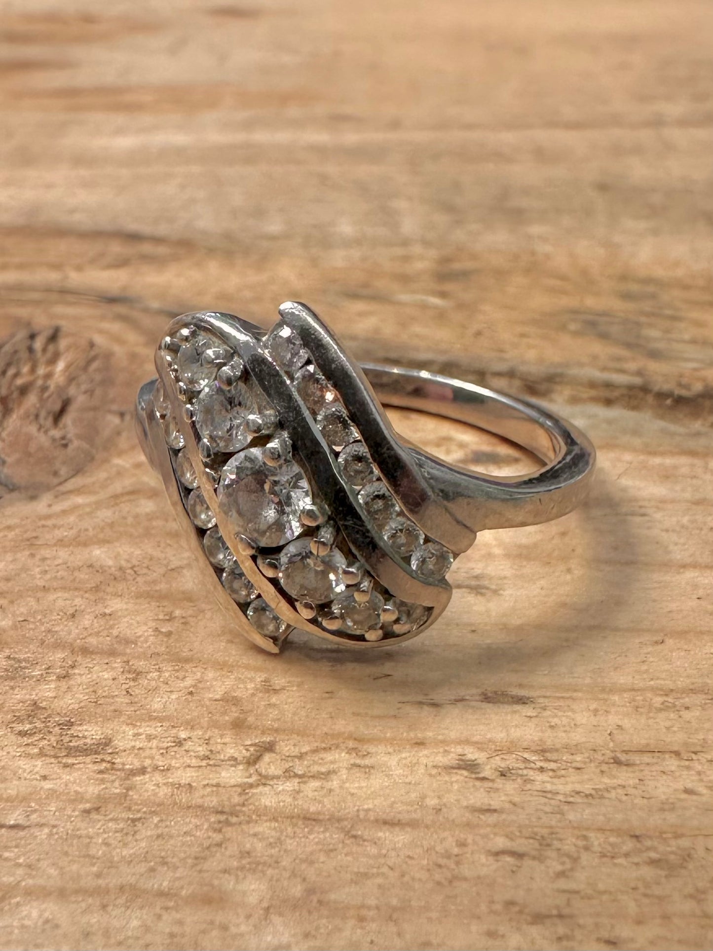 Modern Abstract CZ 925 Silver Size N Ring