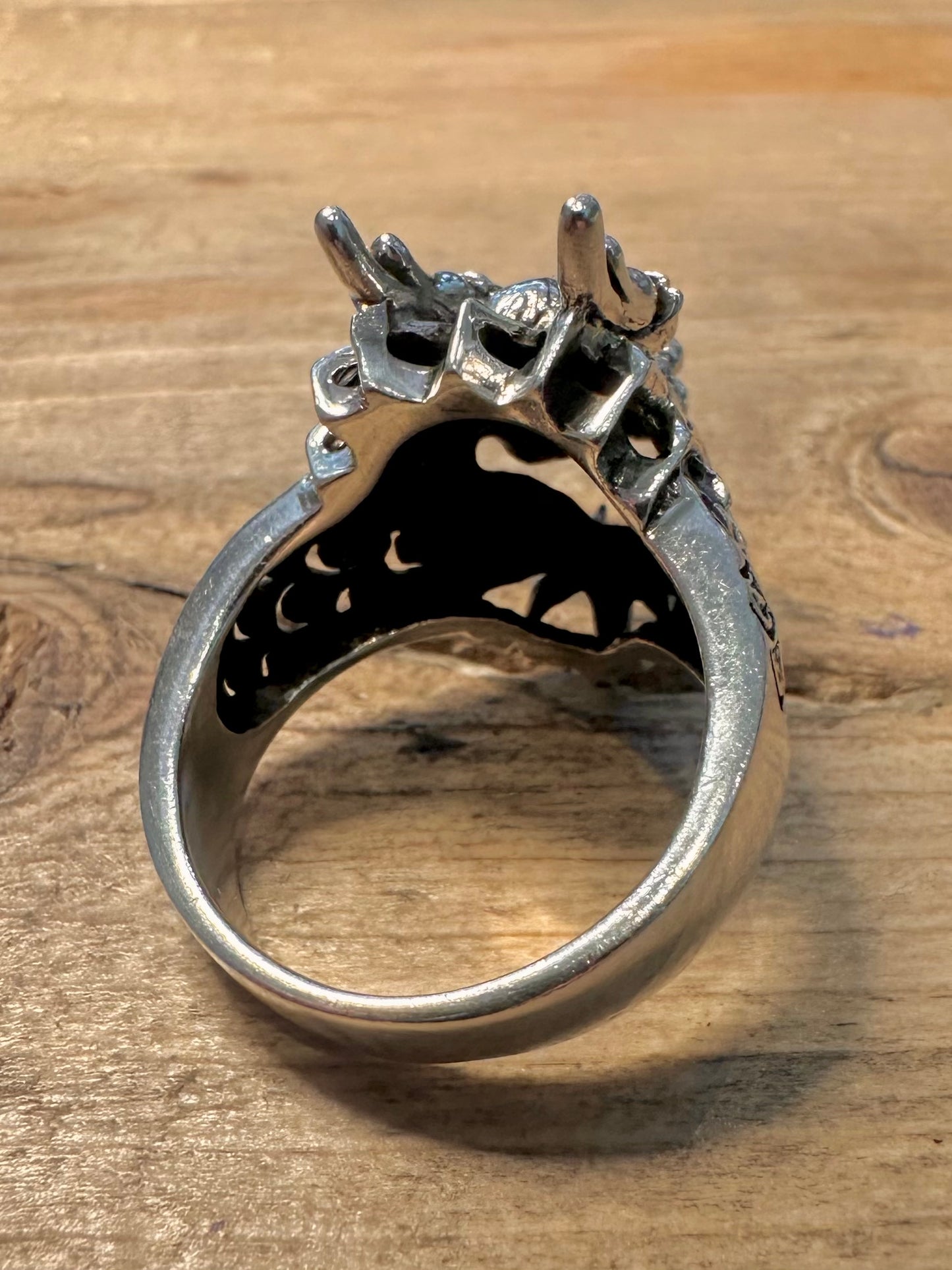 Vintage Dragon Head Black Stone Eye 925 Silver Size Y Ring