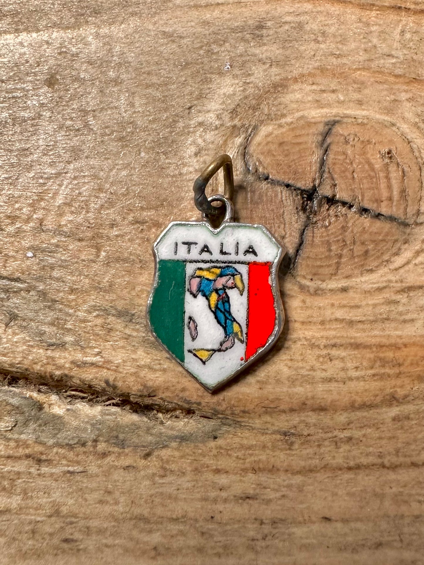Vintage Italia Enamel Crest 925 Silver Charm Pendant