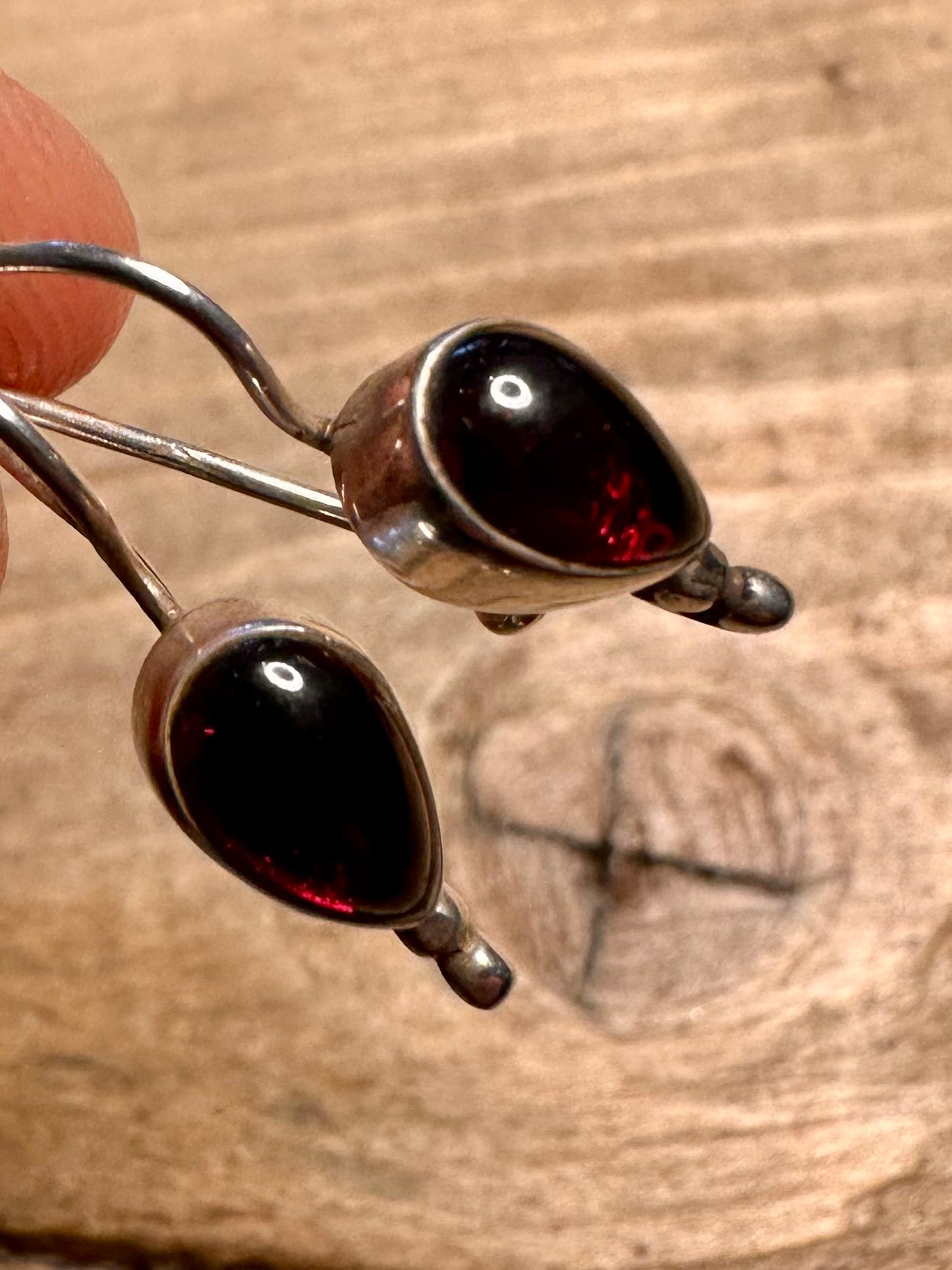 Vintage Garnet 925 Silver Earrings