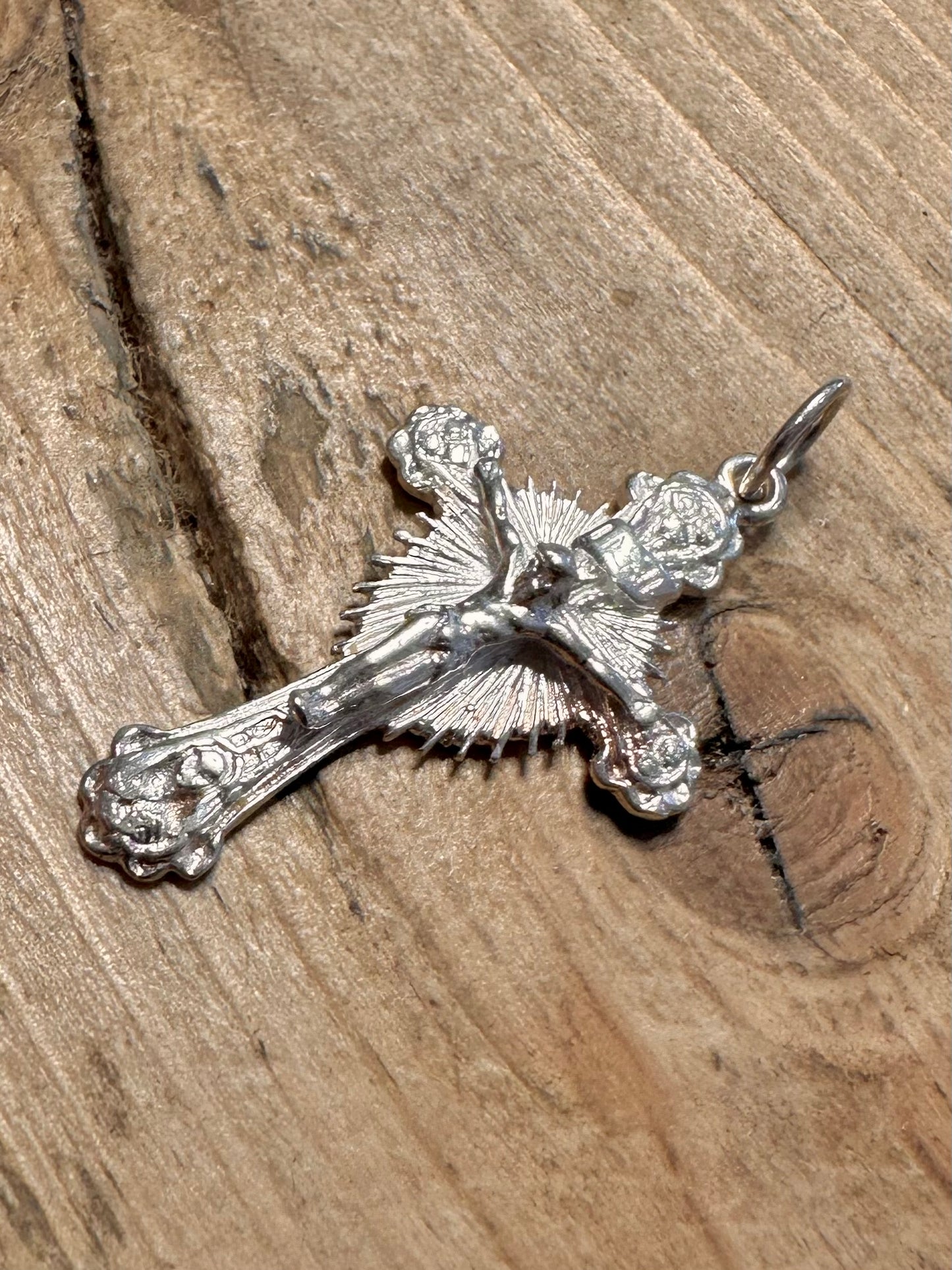 Modern Sunburst Crucifix 925 Silver Pendant