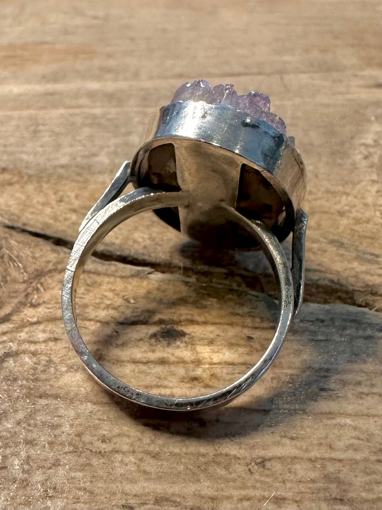 Vintage Raw Amethyst Oval 925 Silver Size O Ring