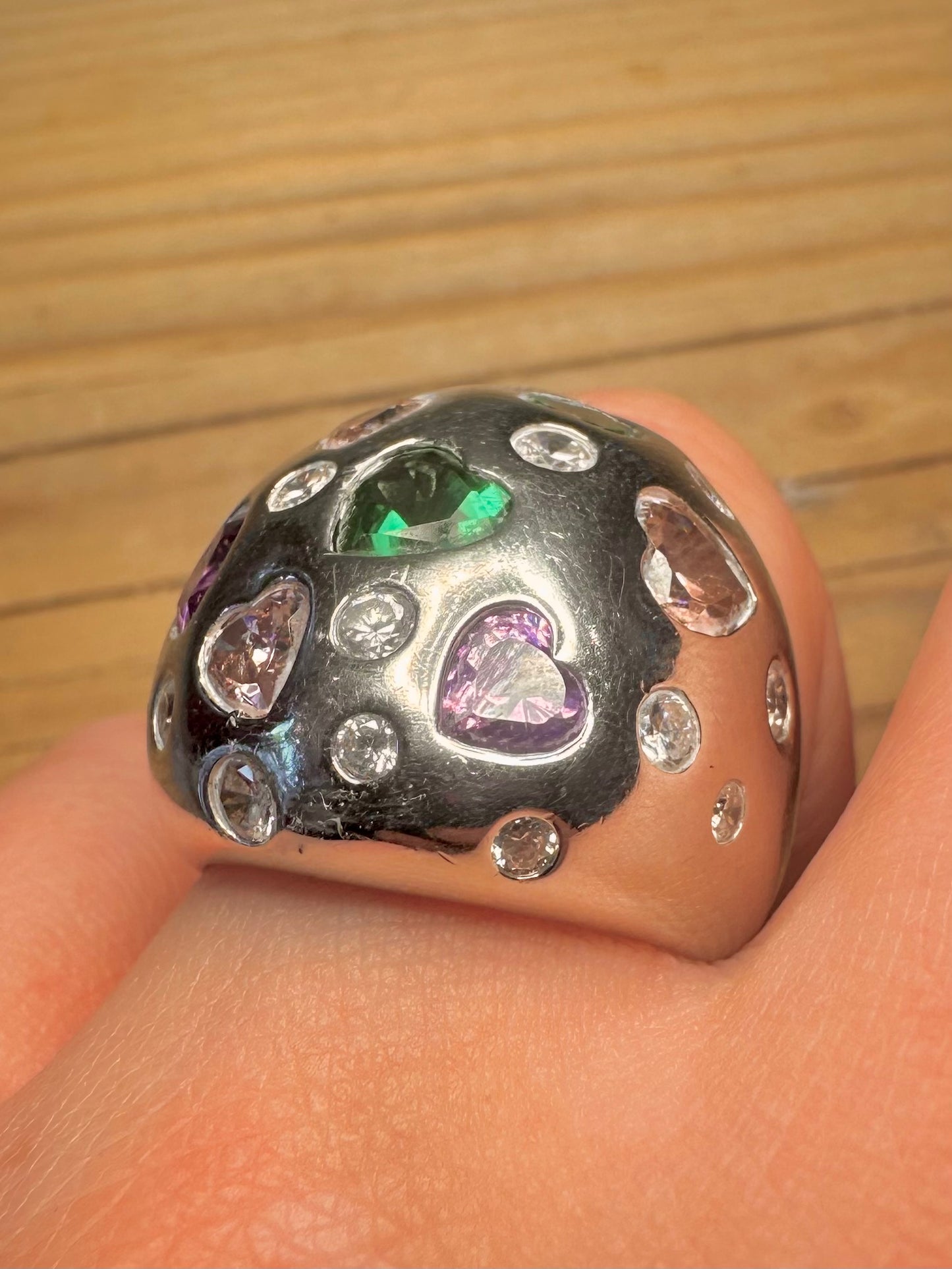 Bella Étoile Multi Gemstone Dome Hearts 925 Sterling Silver Size P1/2 Ring