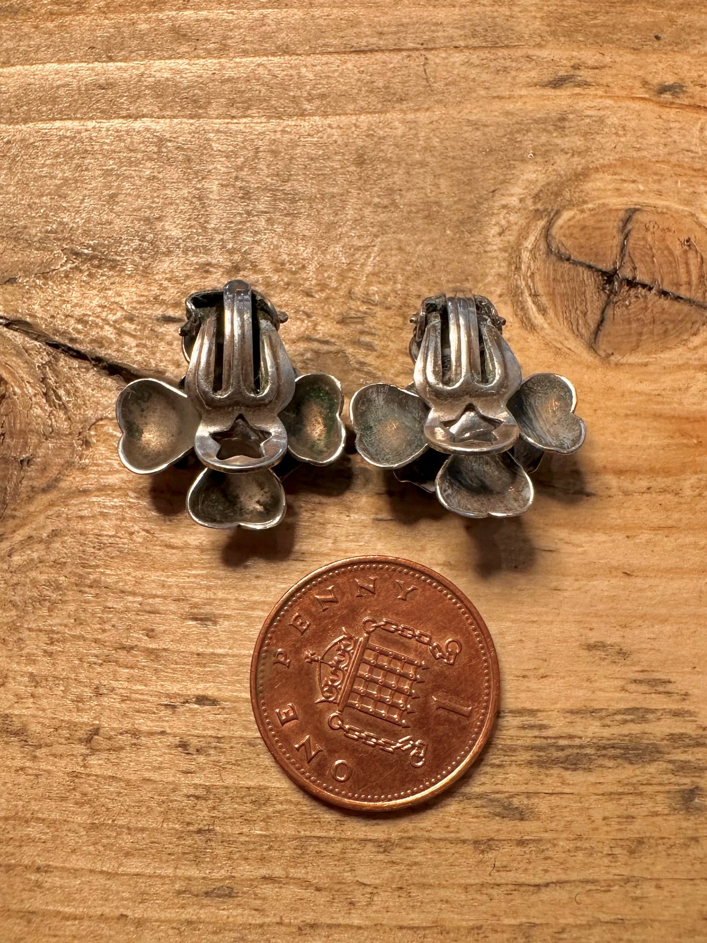 Vintage Turquoise Flower Clip On 925 Silver Earrings