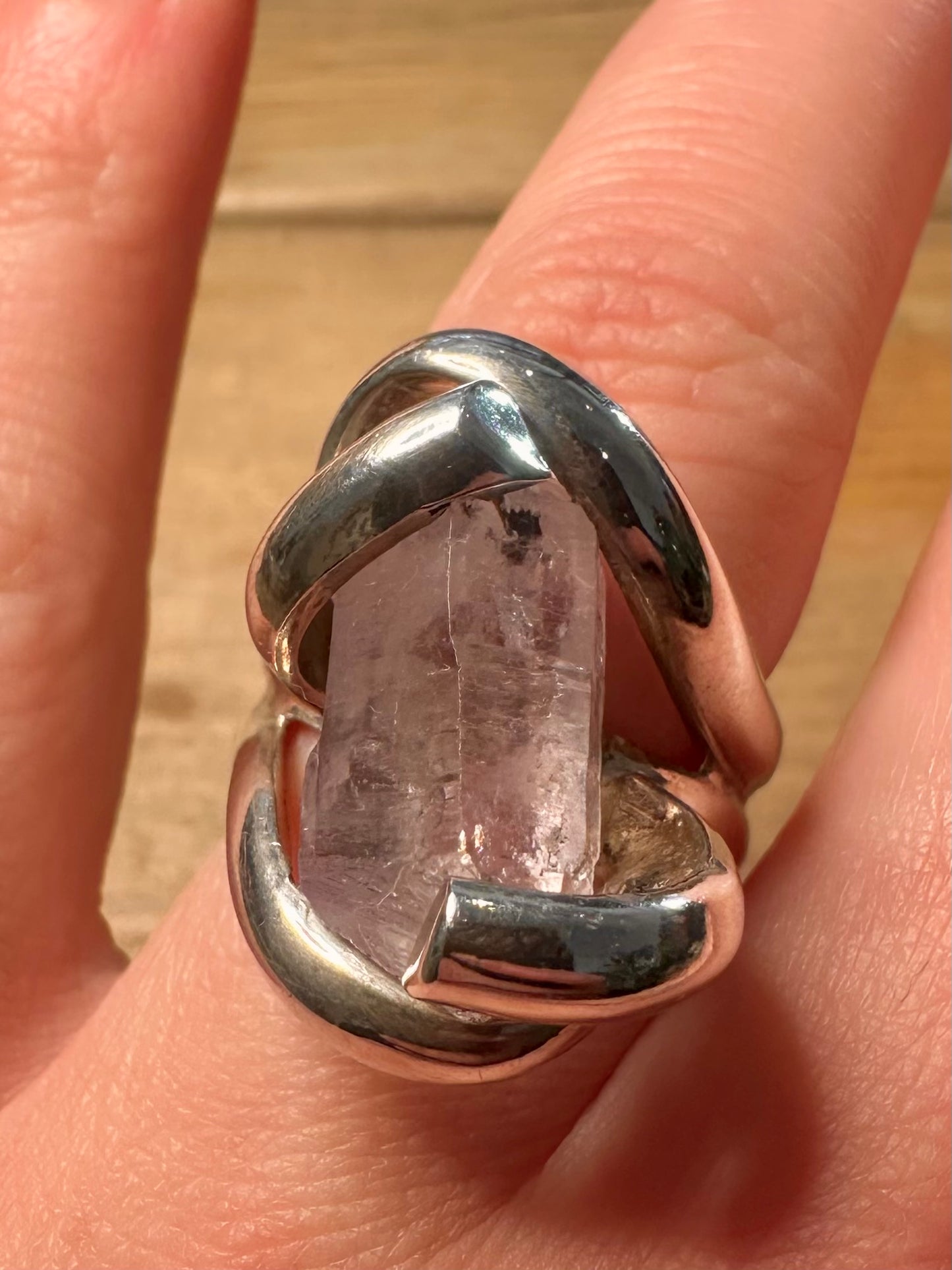 Abstract Rose Quarts Chunky 925 Silver Size O1/2 Ring