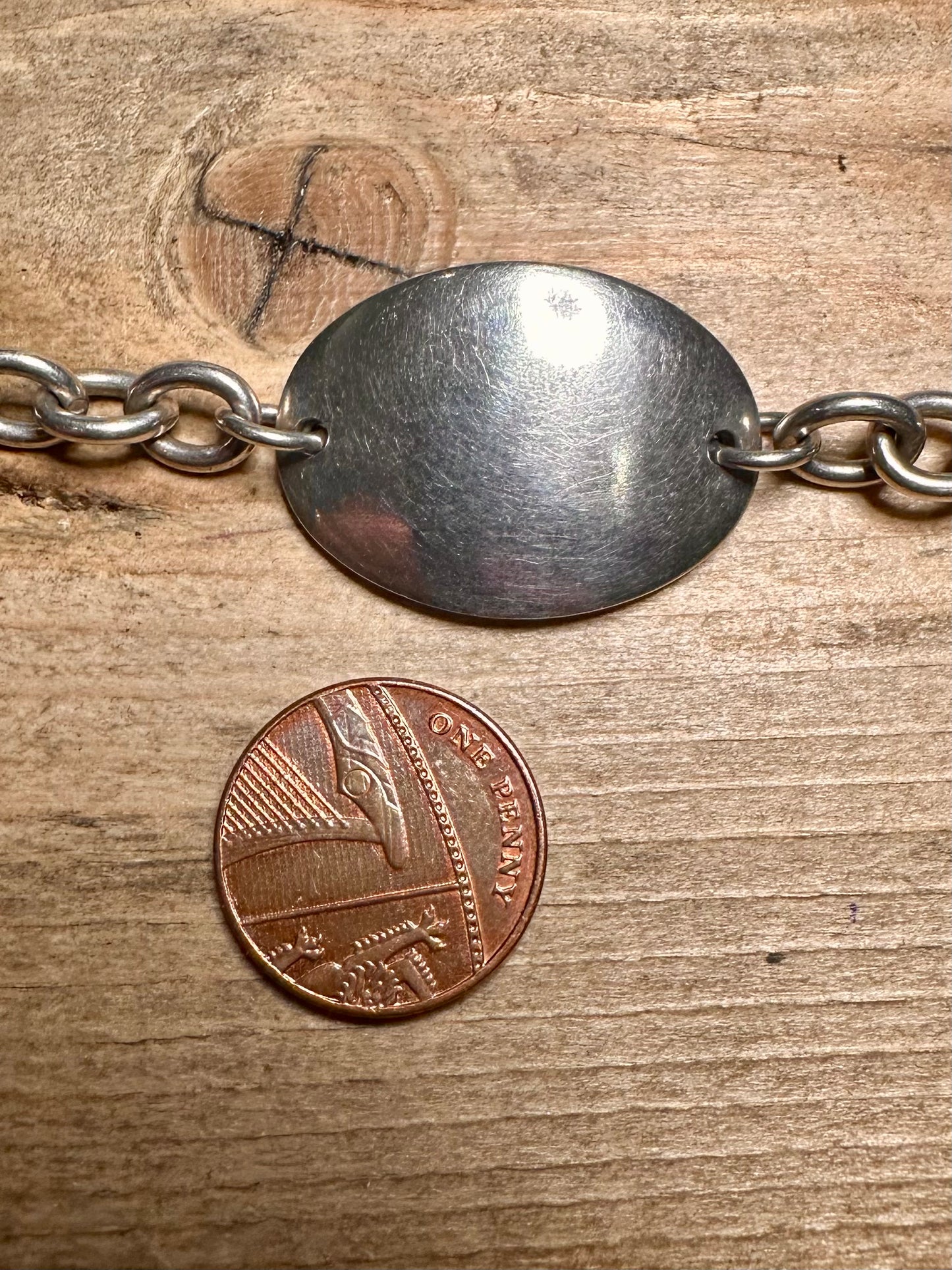 Vintage Belcher Chain Oval Tag Plain 925 Silver 7.2 inch Bracelet