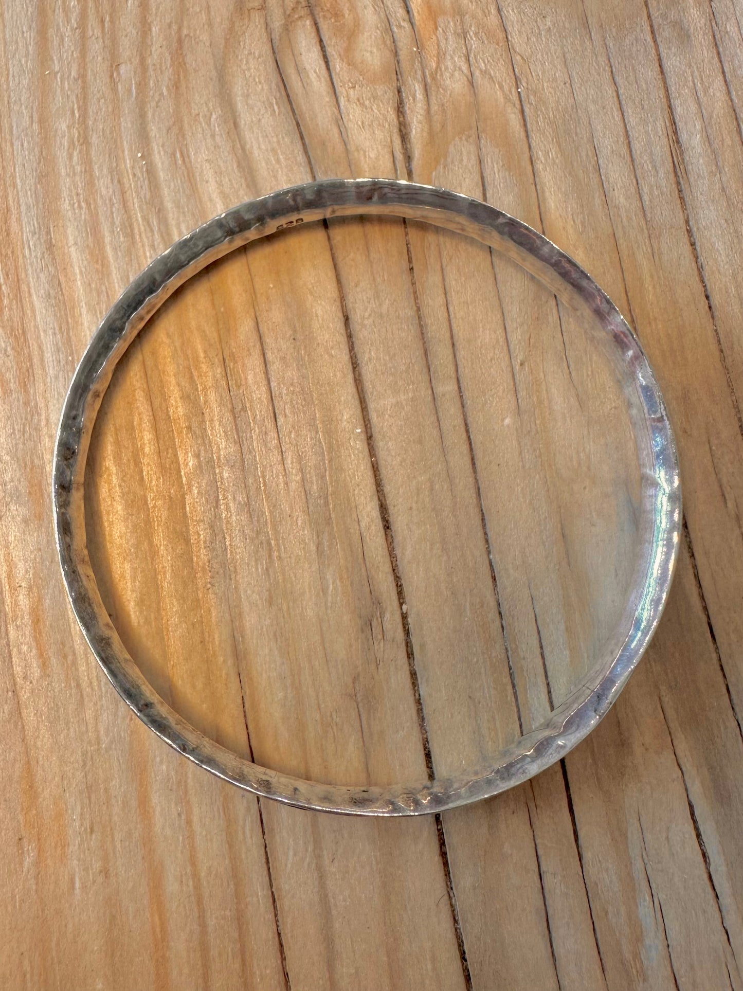 Abstract Hammered 925 Silver Bangle