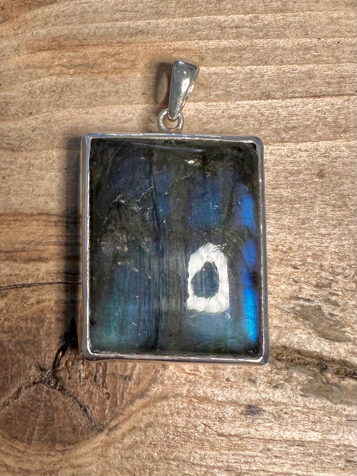 Vintage Rectangle Labradorite 925 Silver Pendant