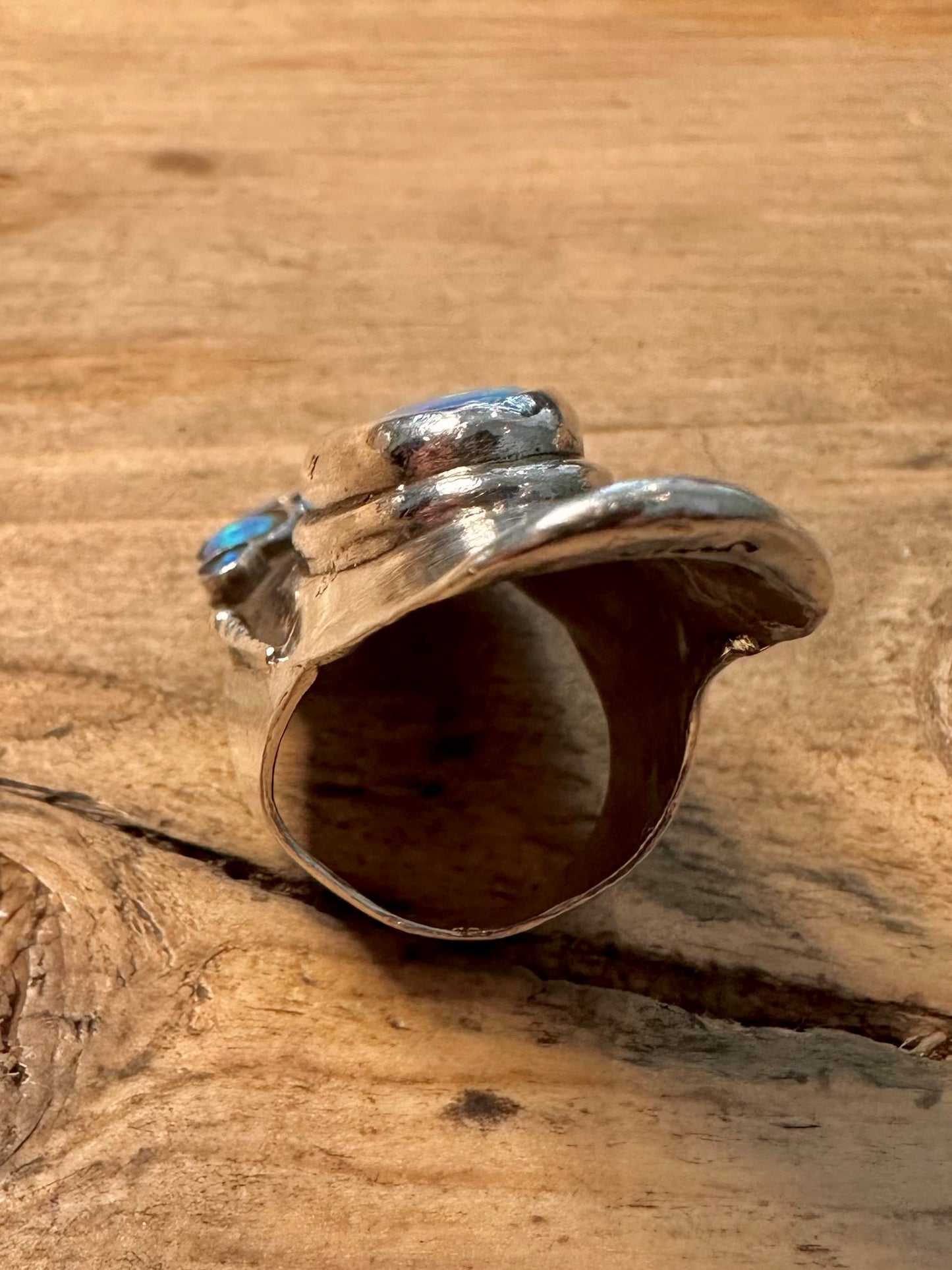 Vintage Blue Opal Long 925 Silver Size O Ring