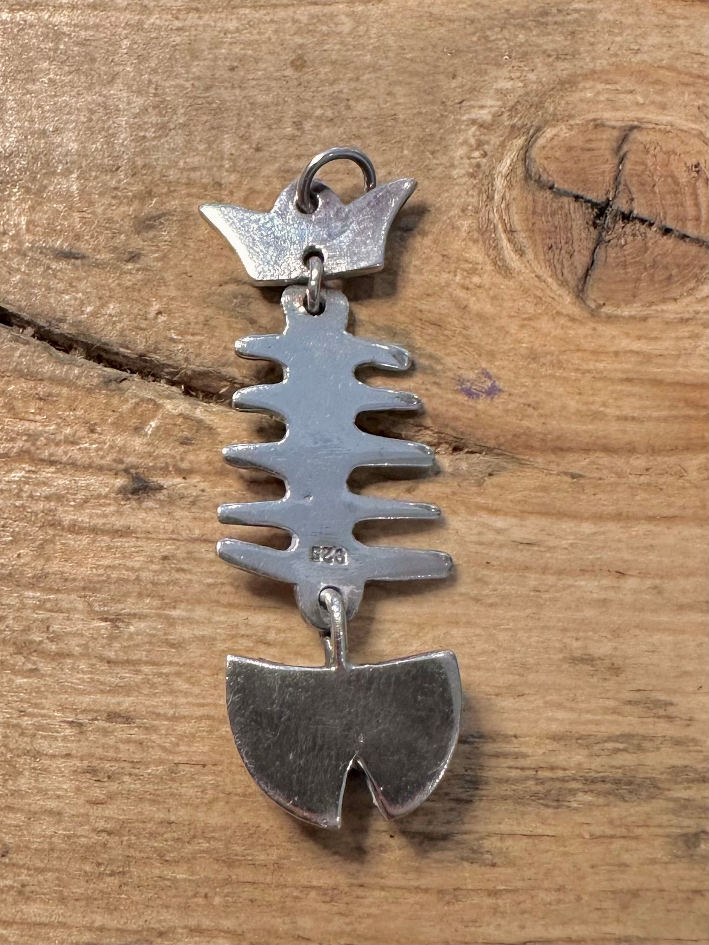 Vintage Articulated Fish Bones 925 Silver Pendant