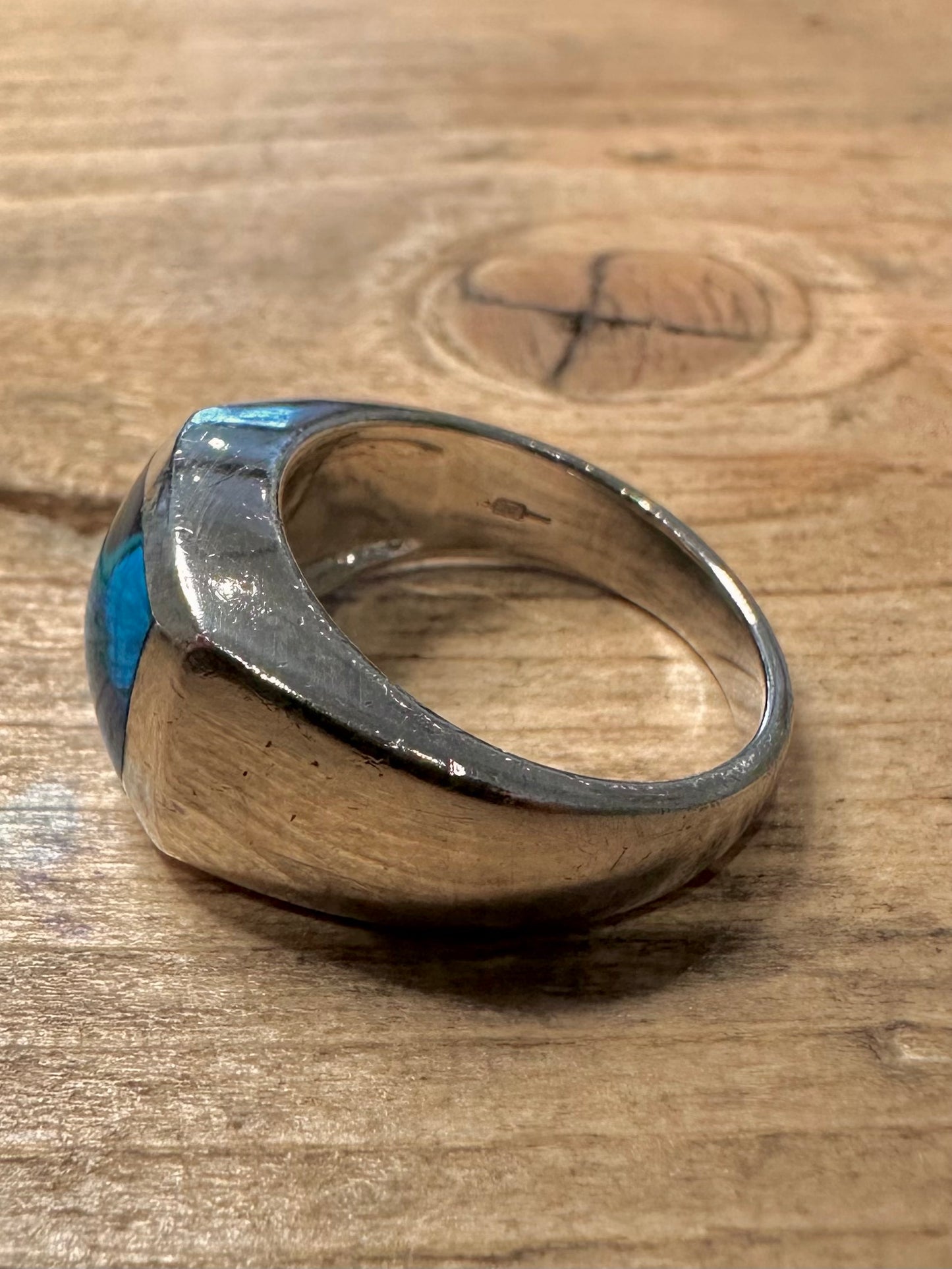 Abstract Blue Dichroic 925 Silver Size P Ring