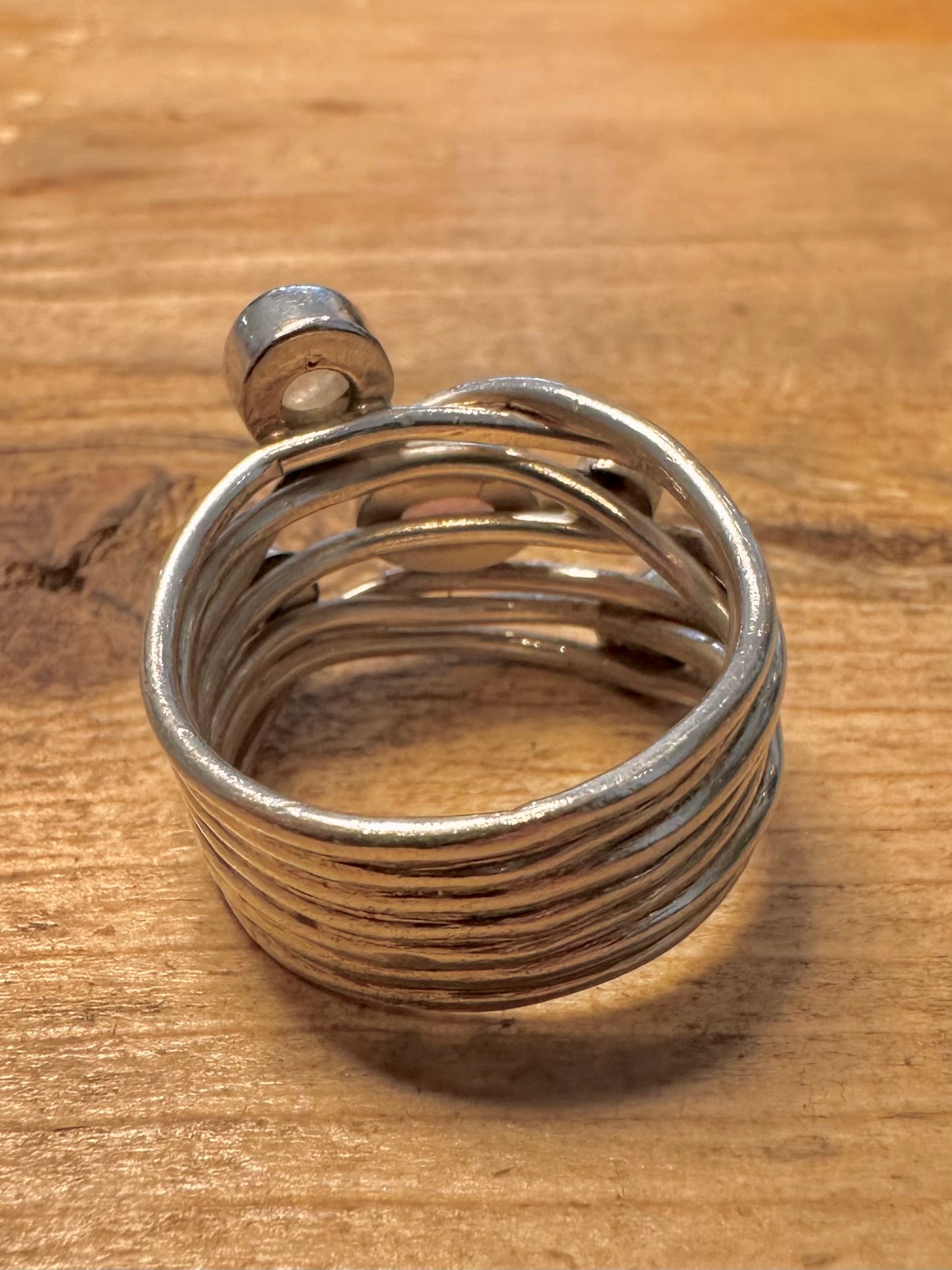 Modernist Multi Gemstone and Layer 925 Silver Size R1/2 Ring