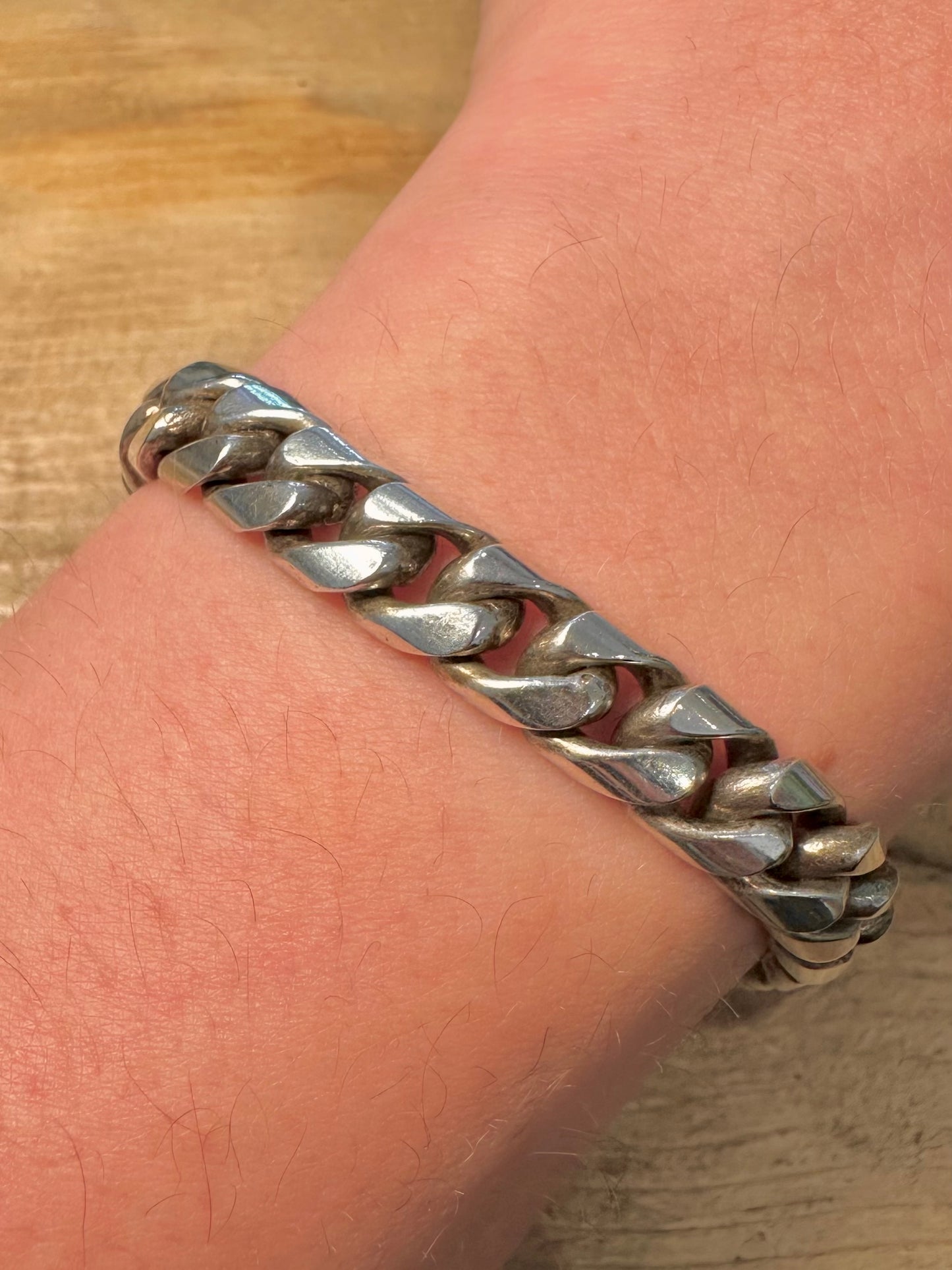 Vintage 1988 Chunky Identity Bar Curb Chain 925 Silver Mexico 8 inch Bracelet