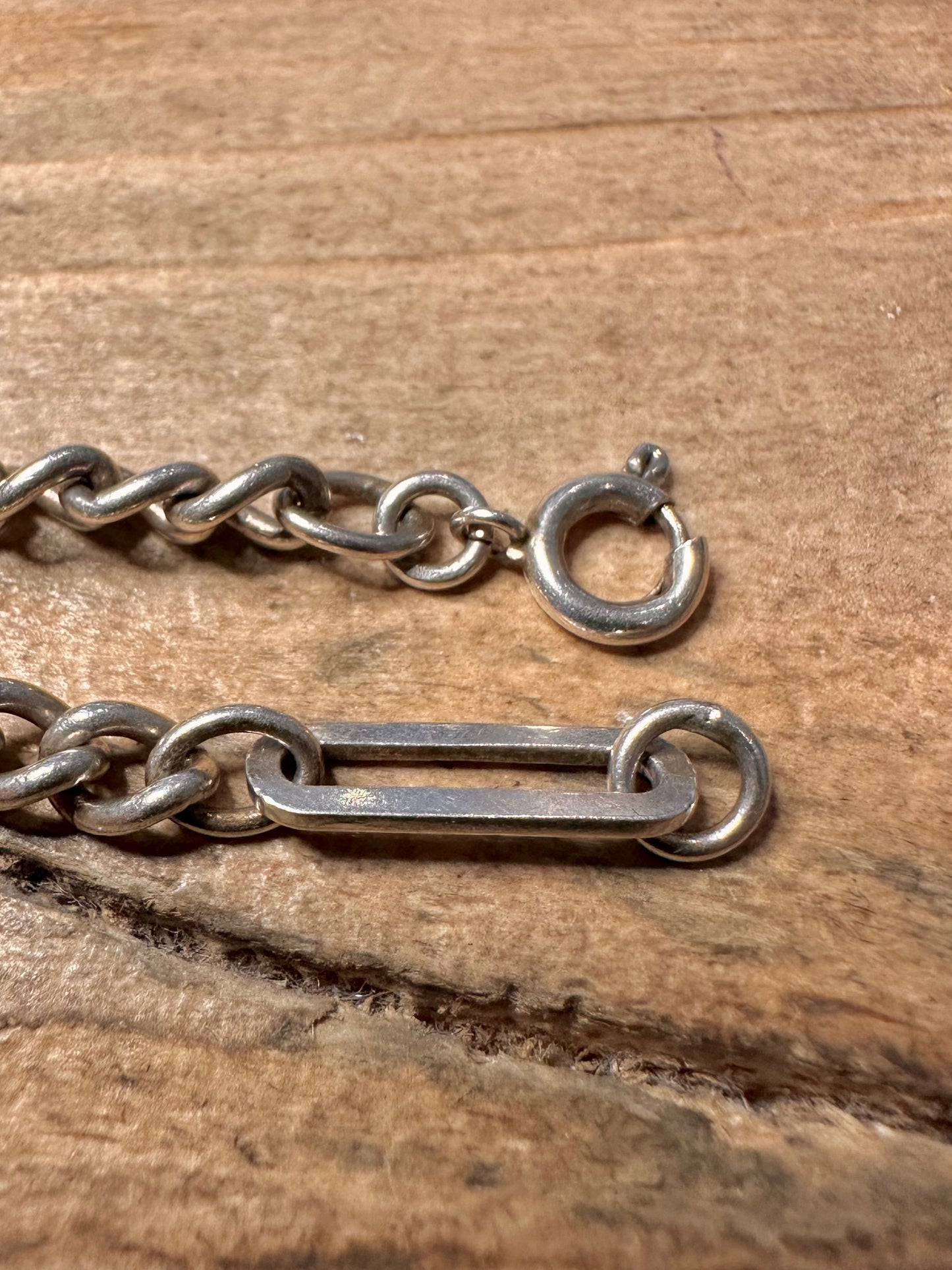 Vintage 1976 Bar and Curb Chain 925 Silver 6.5 inch Bracelet