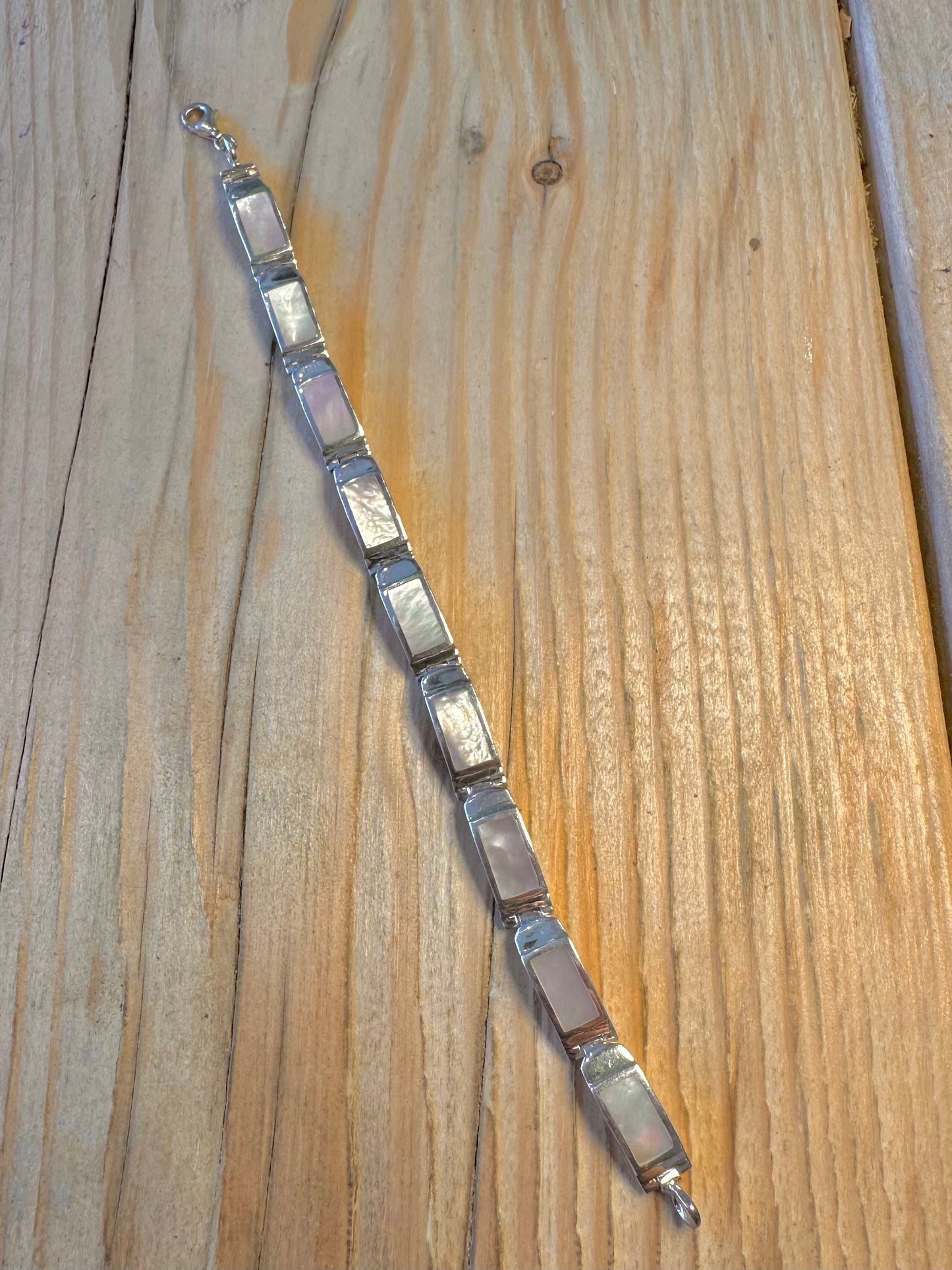 Modern Mother of Pearl Bar 925 Sterling Silver 7 inch Bracelet