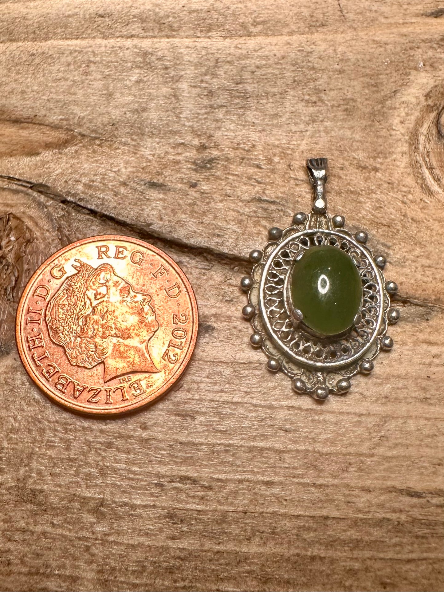 Vintage Jade Ornate 925 Silver Pendant