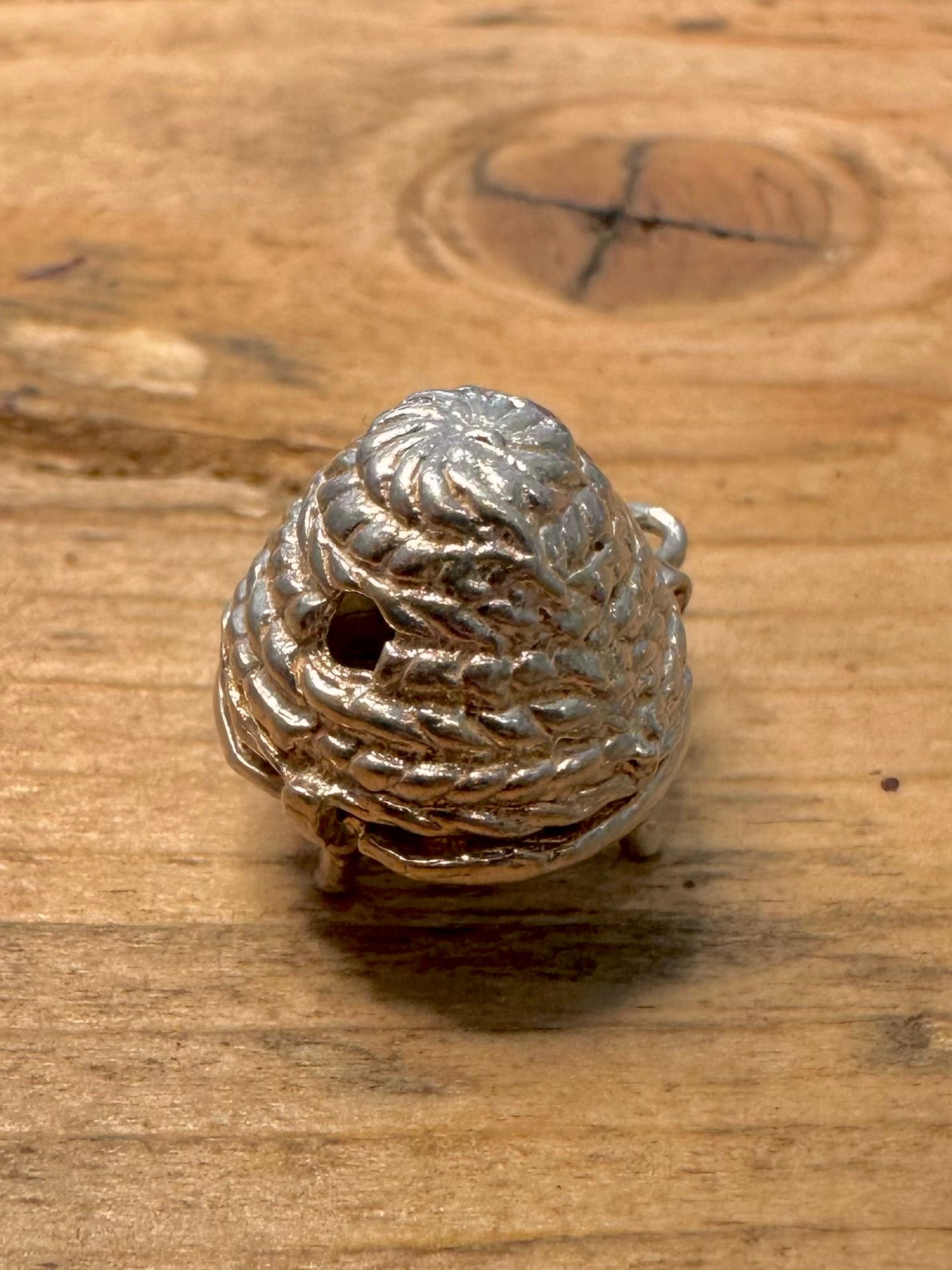 Vintage Beehive Articulated Bee inside 925 Silver Charm Pendant