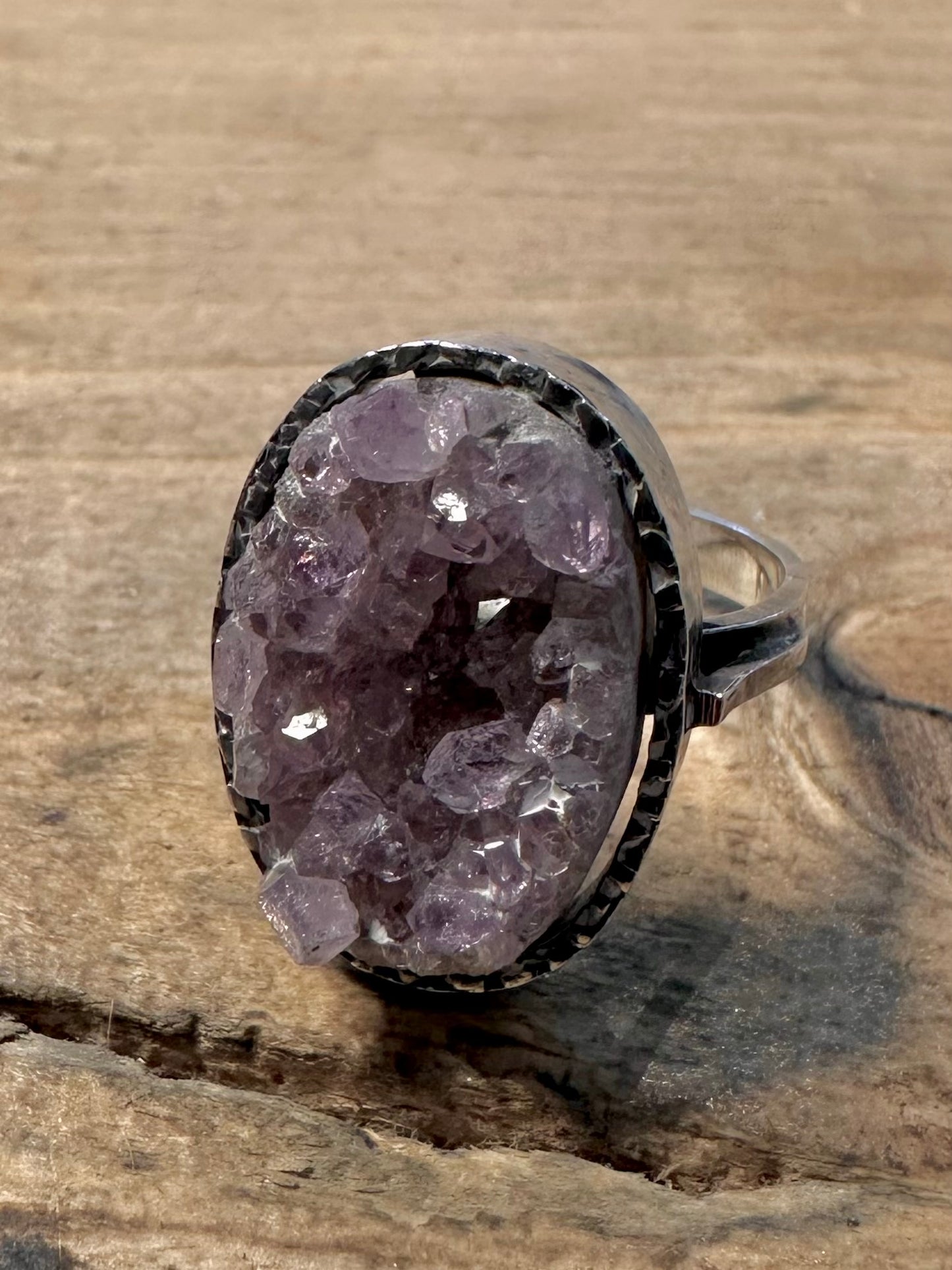 Vintage Raw Amethyst Oval 925 Silver Size O Ring