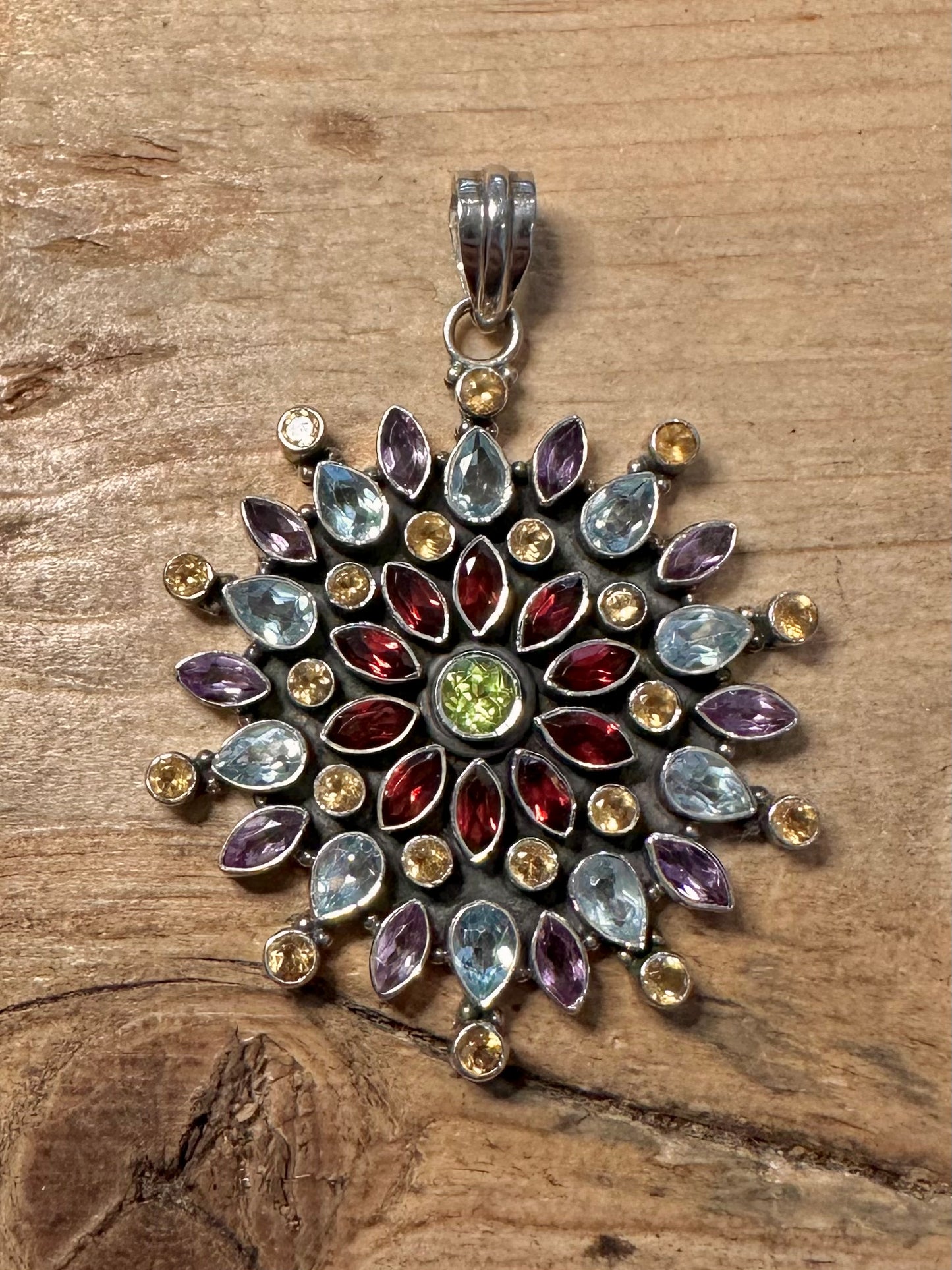 Stunning Multi Gemstone Garnet Amethyst Citrine Garnet 925 Silver Pendant