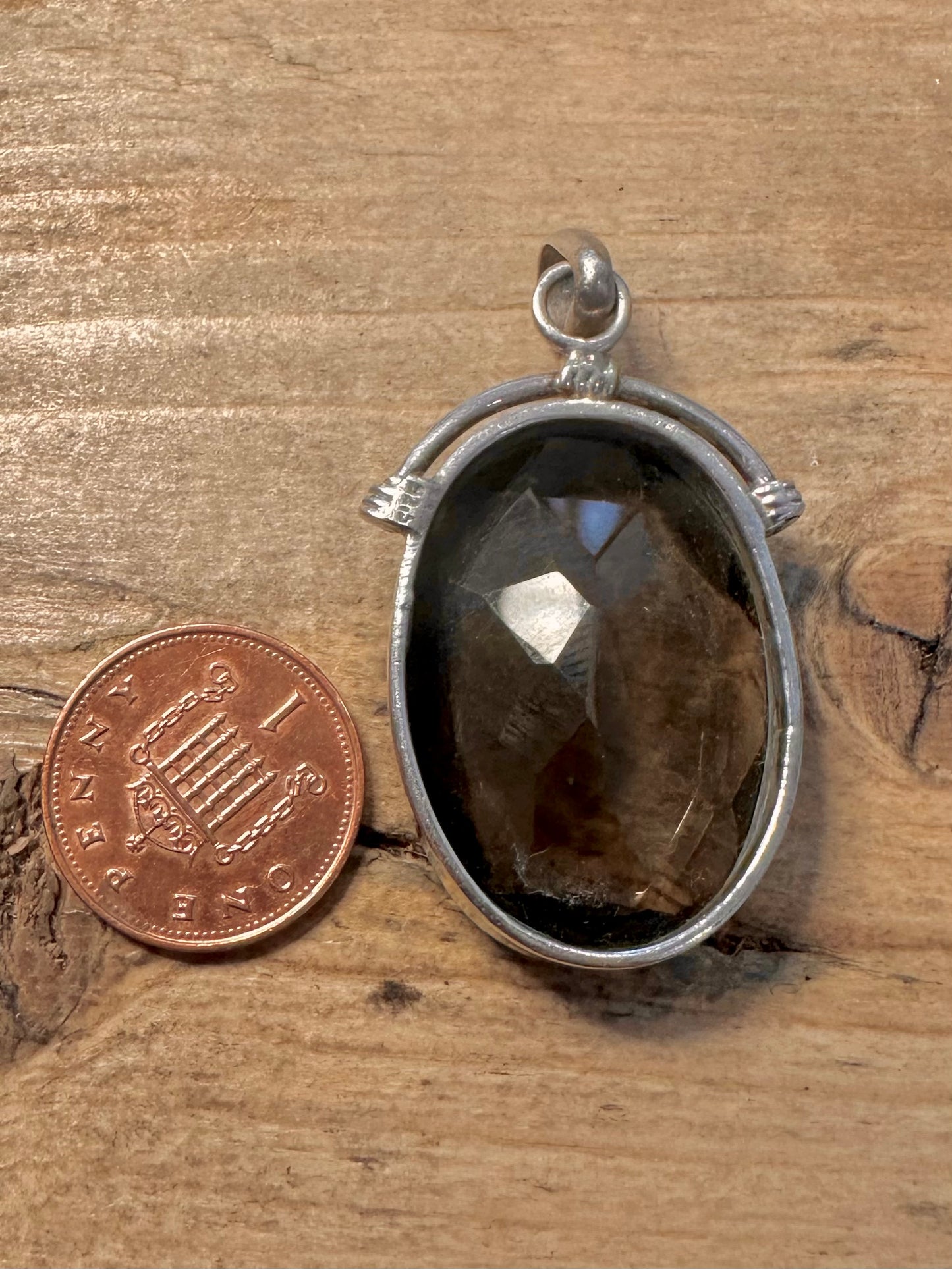 Vintage Smokey Quarts Faceted 925 Silver Pendanr