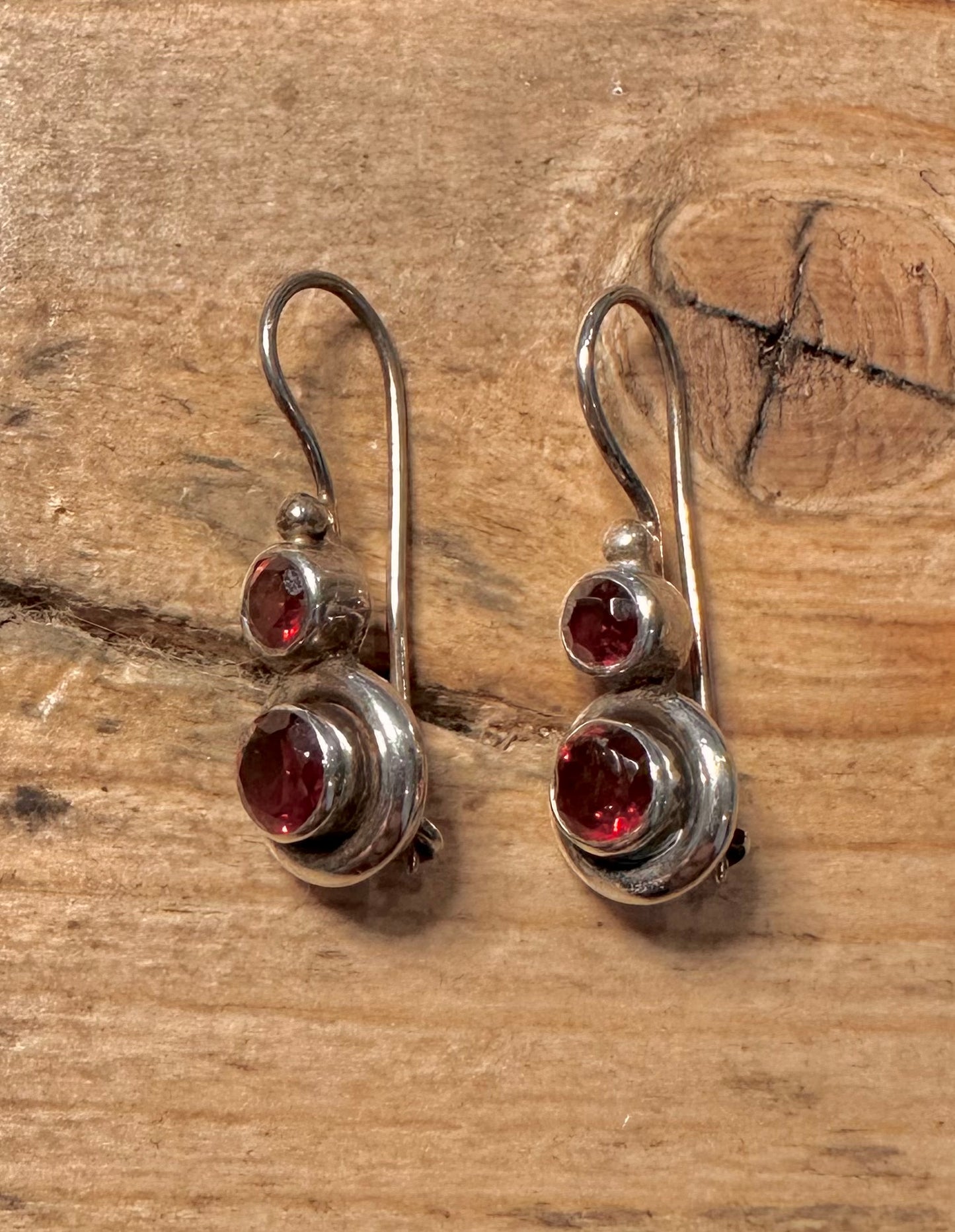 Vintage Garnet Ornate 925 Silver Earrings