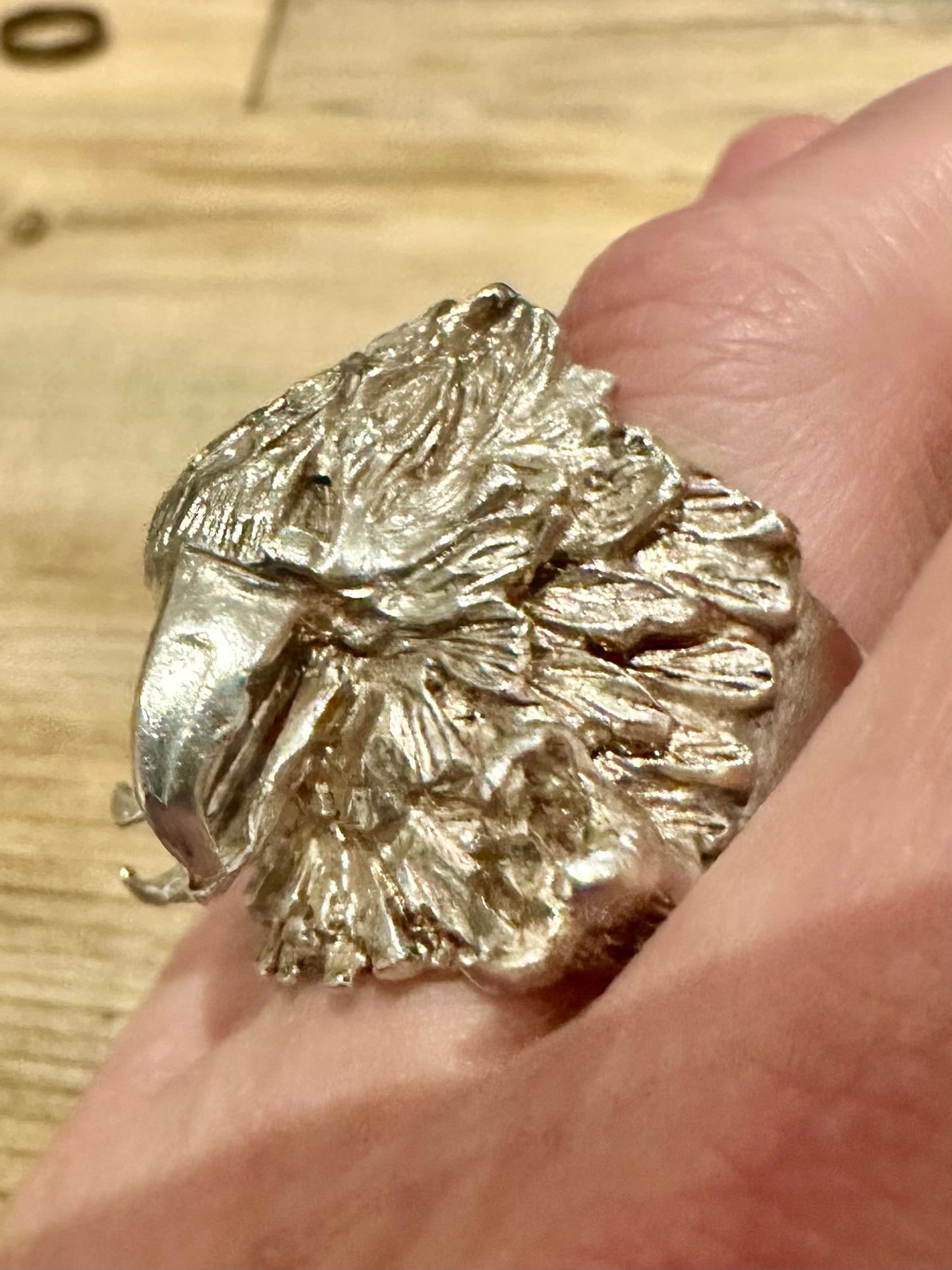 Vintage 1991 Large Screaming Eagle Heavy 925 Silver Size V Ring