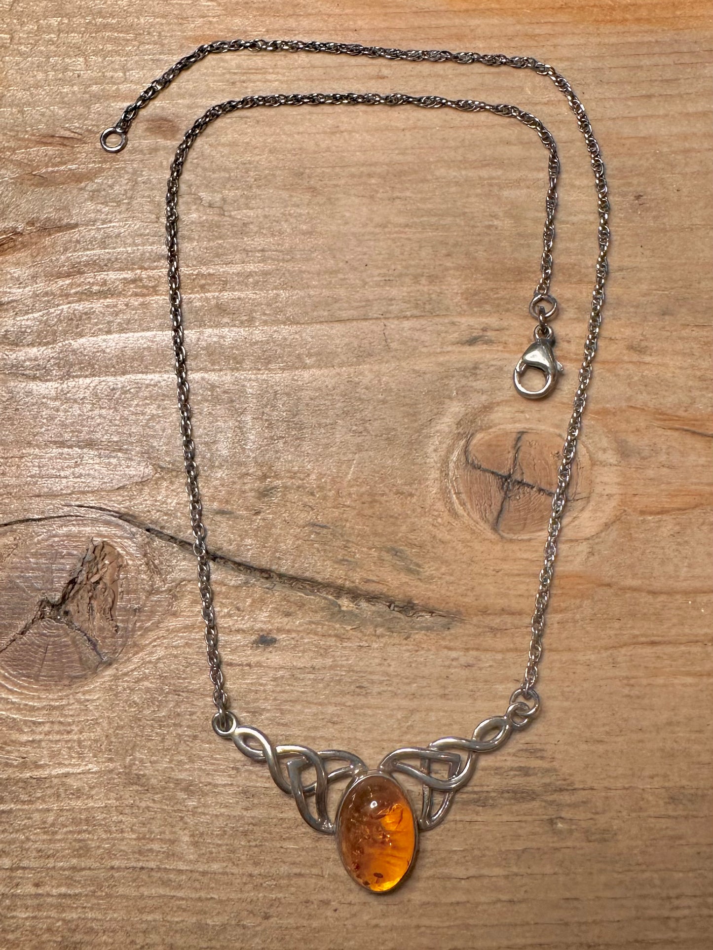 Vintage Amber Celtic 925 Silver 16.5 inch Necklace
